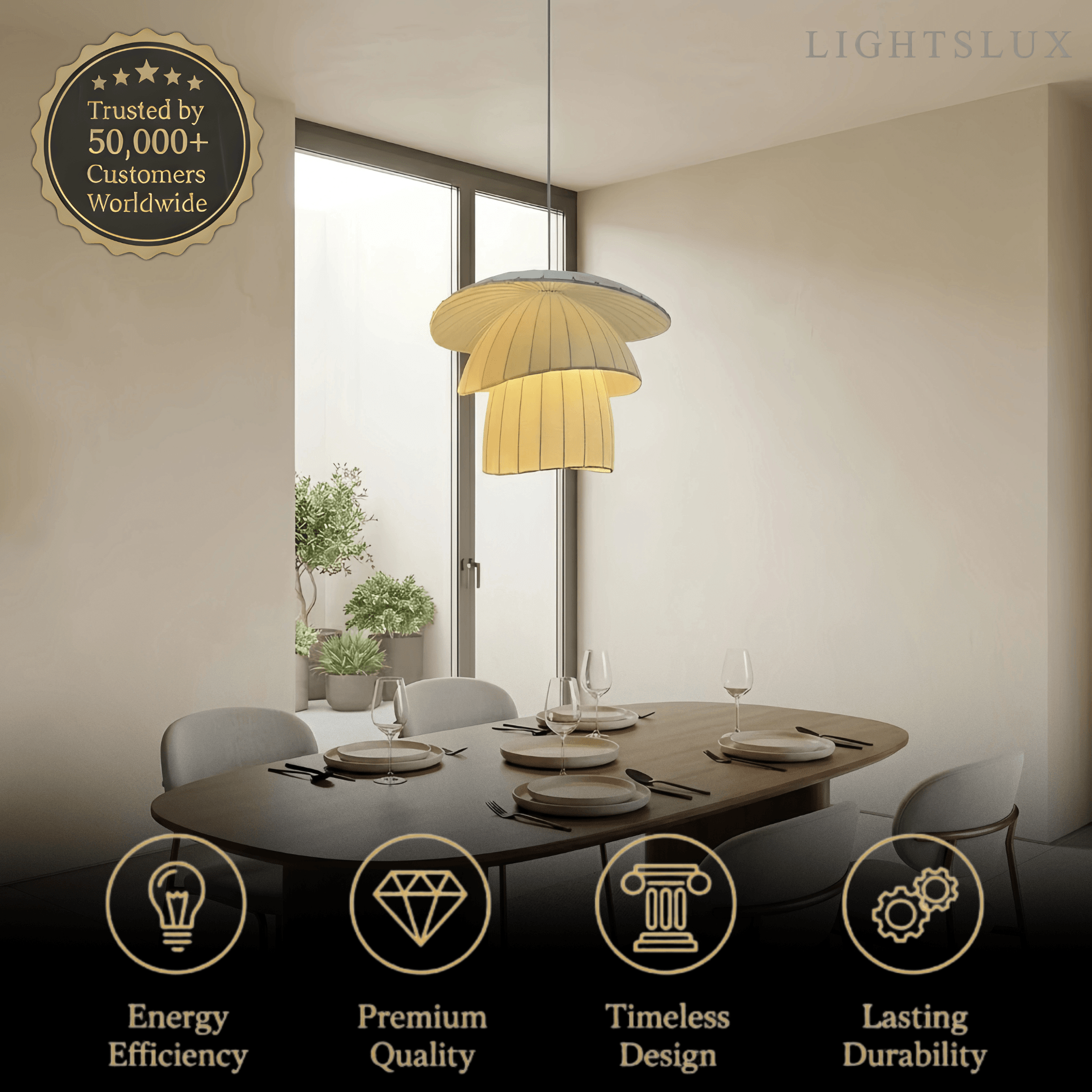 Minimalist Coir Silk Pendant Light – Natural White for Dining Room / Living Room - Flindria