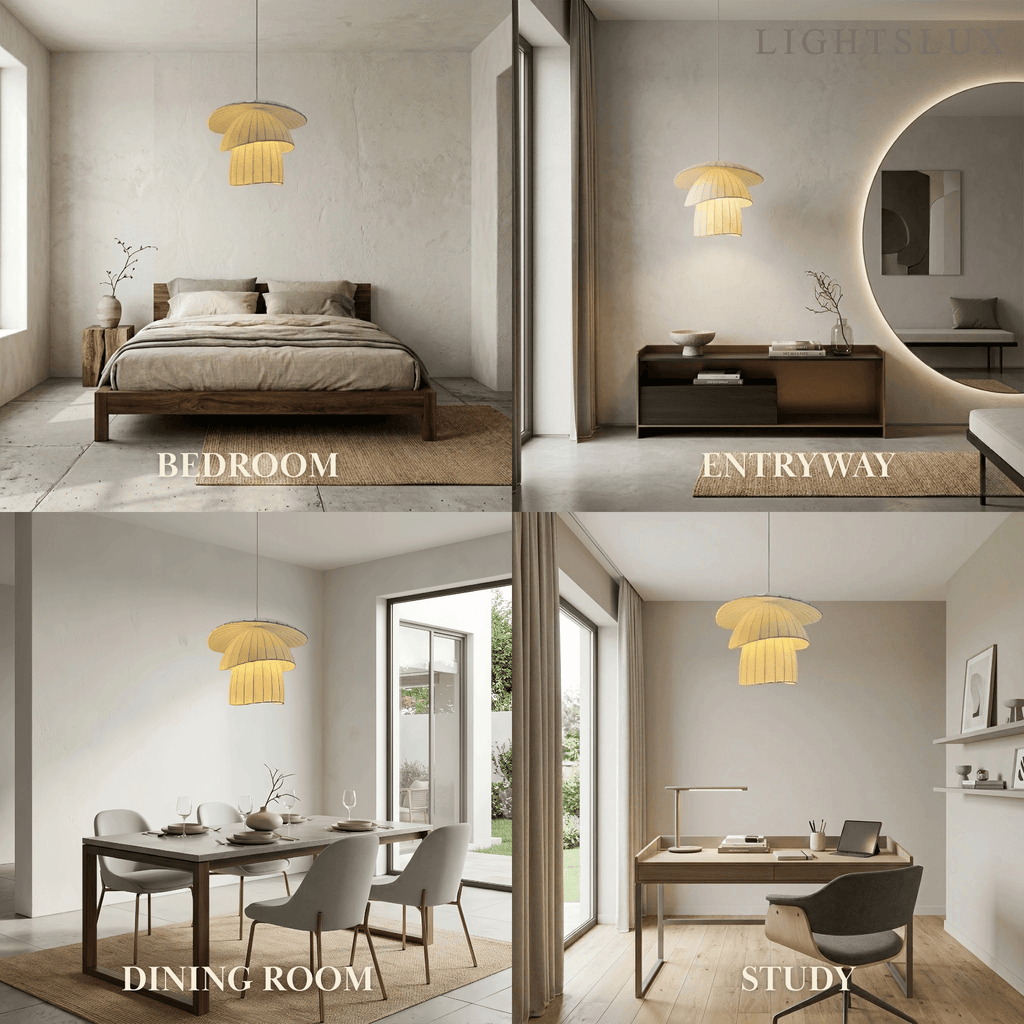 Minimalist Coir Silk Pendant Light – Natural White for Dining Room / Living Room - Flindria