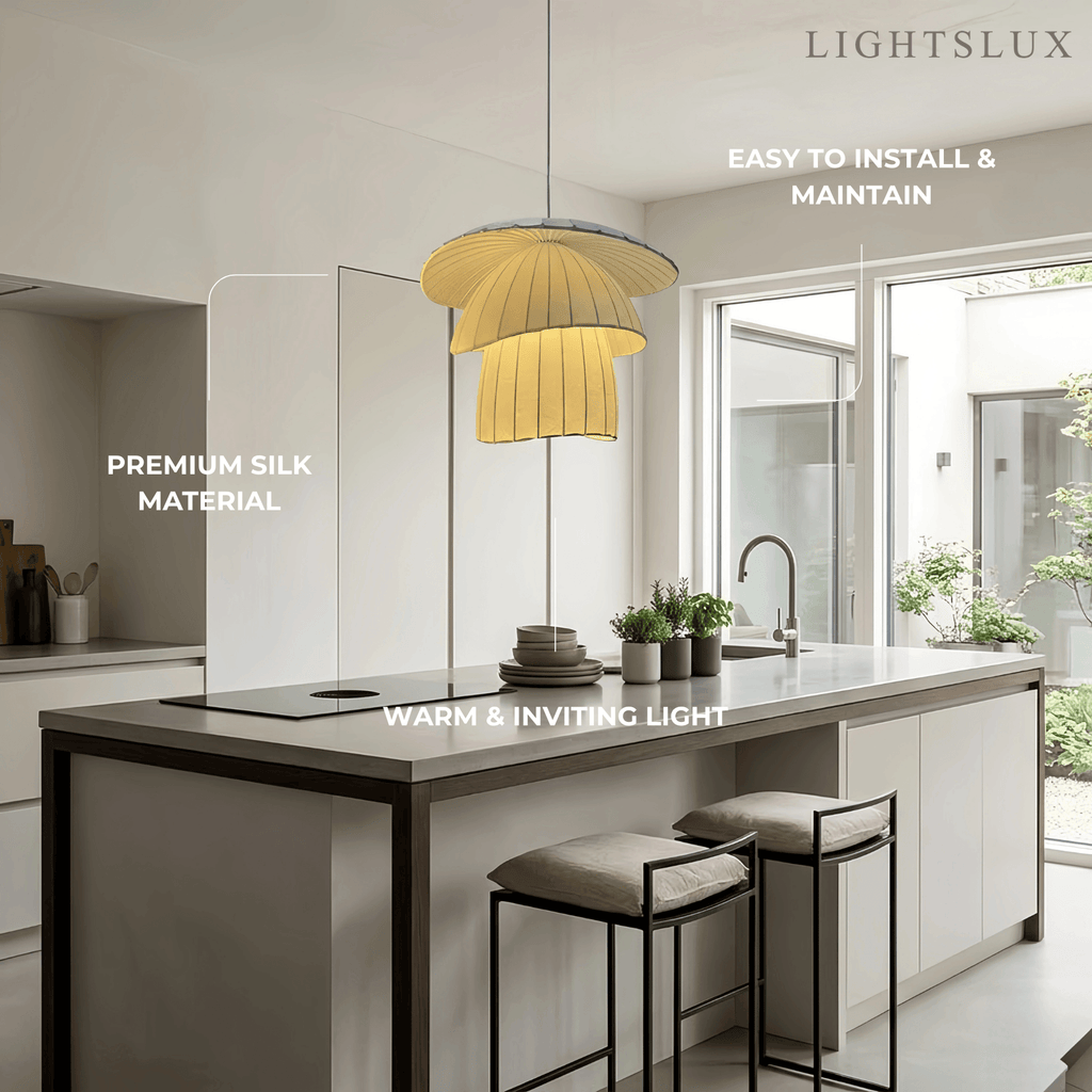 Minimalist Coir Silk Pendant Light – Natural White for Dining Room / Living Room - Flindria