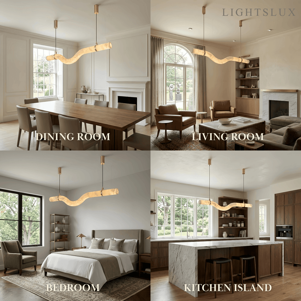 Modern Curved Alabaster Pendant Light -- White for Dining Room Living Room - Flindria