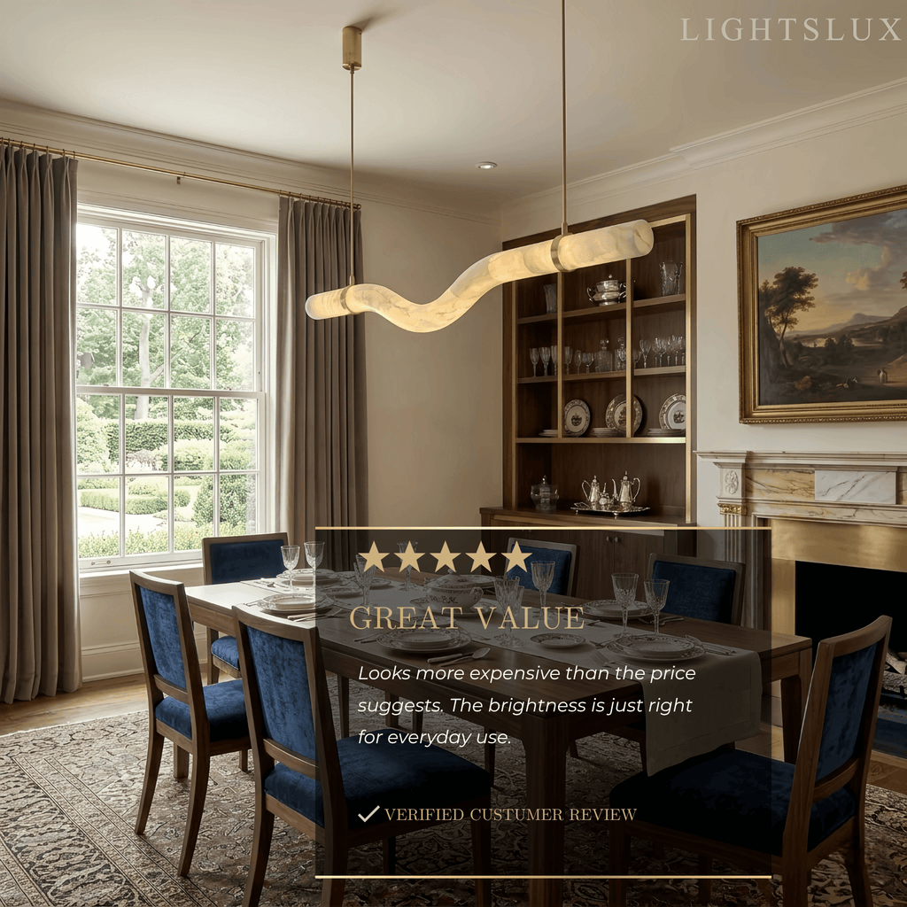 Modern Curved Alabaster Pendant Light -- White for Dining Room Living Room - Flindria
