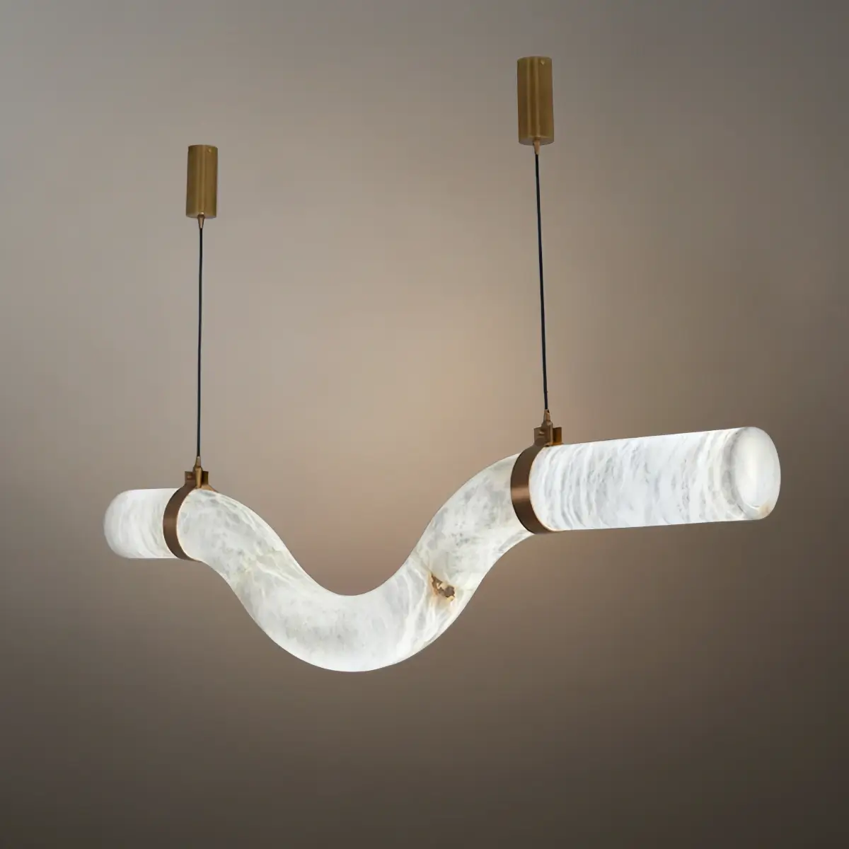 Modern Curved Alabaster Pendant Light -- White for Dining Room Living Room - Flindria