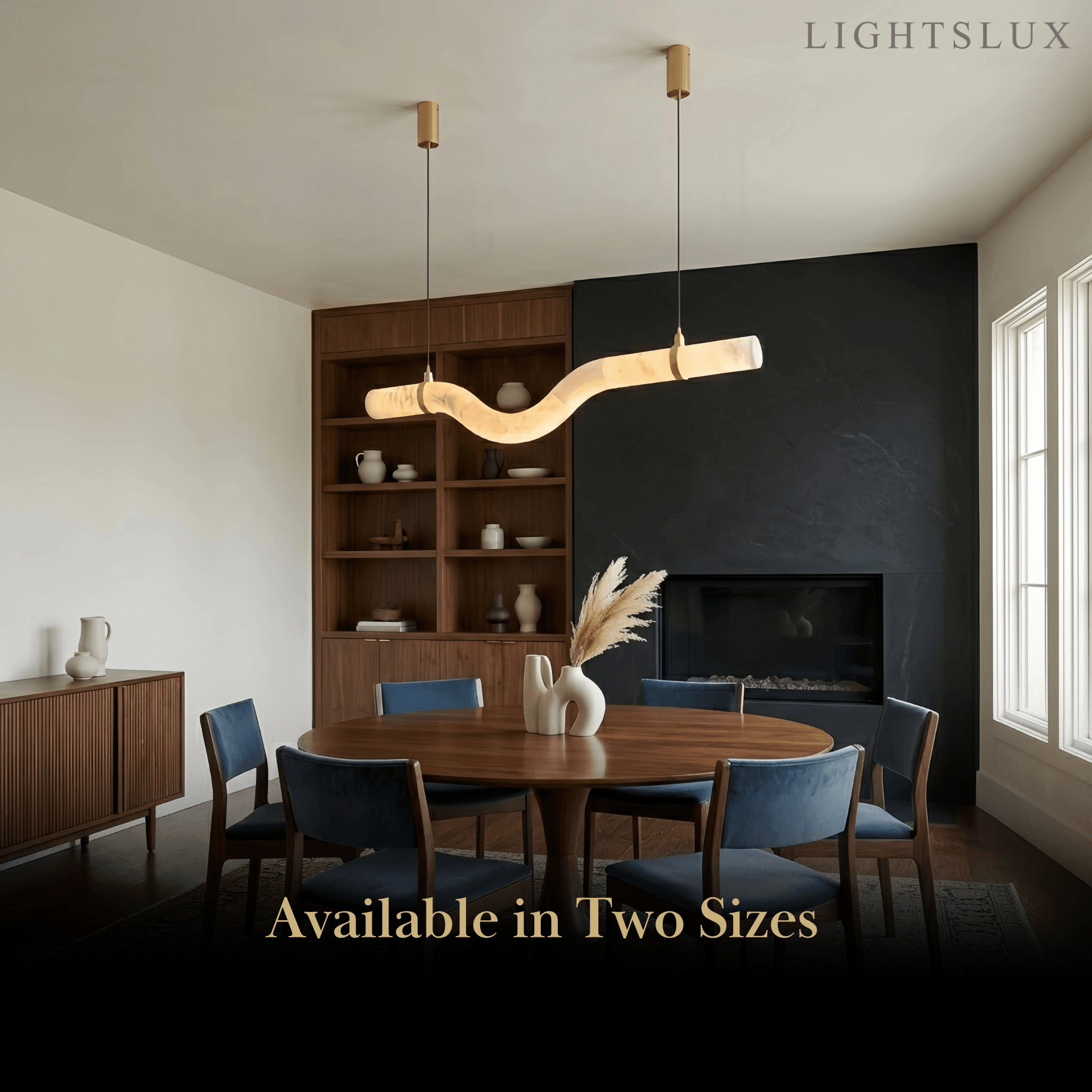Modern Curved Alabaster Pendant Light -- White for Dining Room Living Room - Flindria