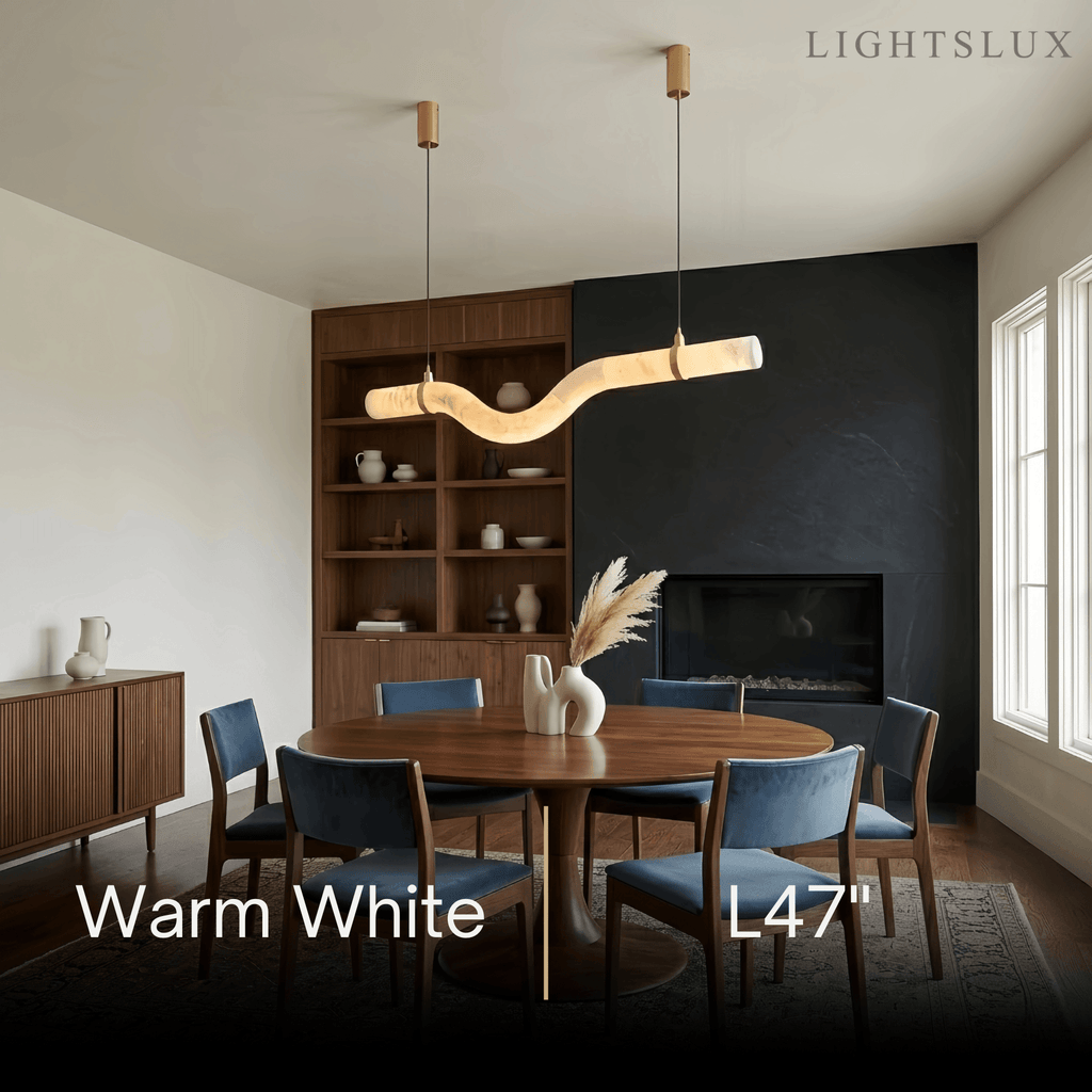 Modern Curved Alabaster Pendant Light -- White for Dining Room Living Room - Flindria