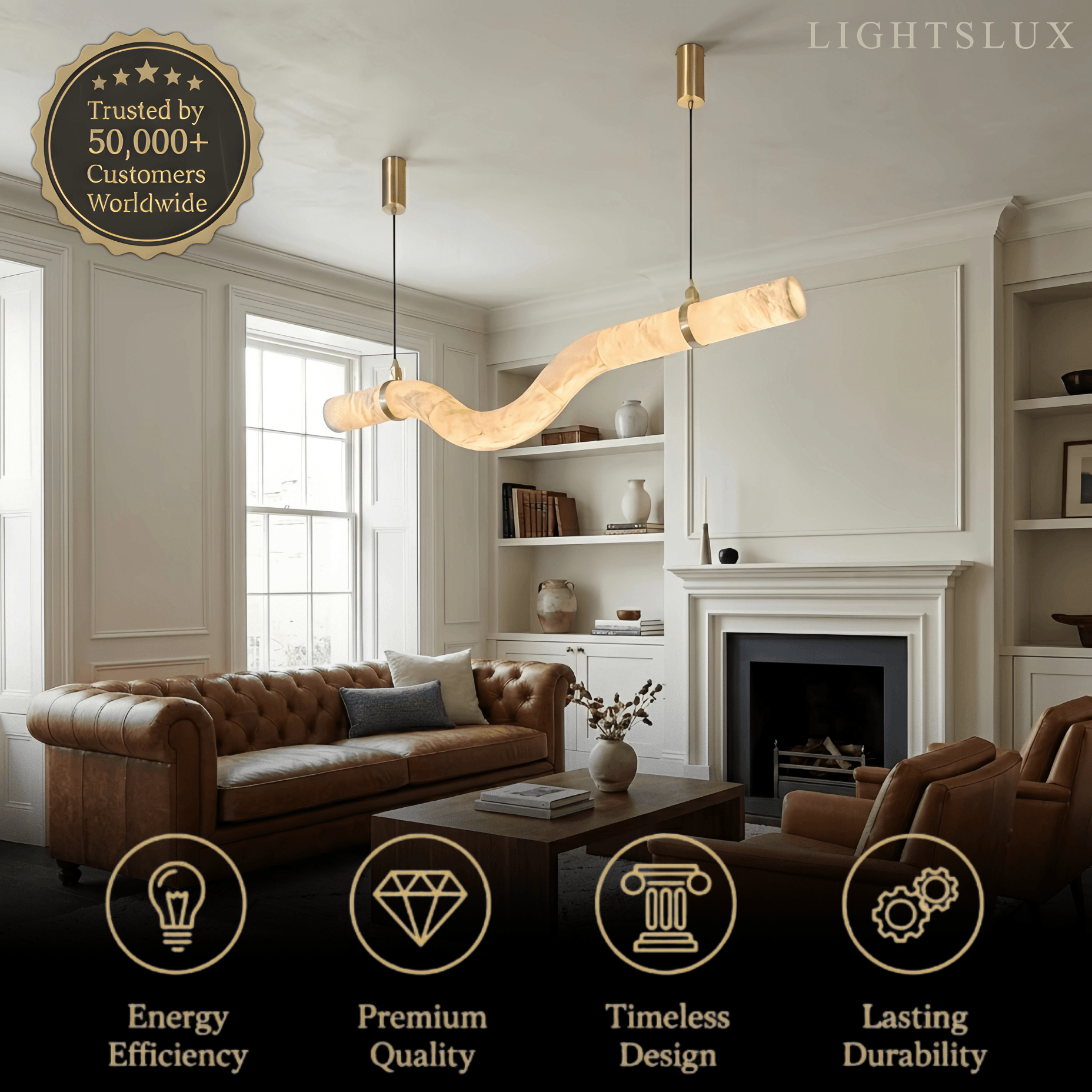 Modern Curved Alabaster Pendant Light -- White for Dining Room Living Room - Flindria