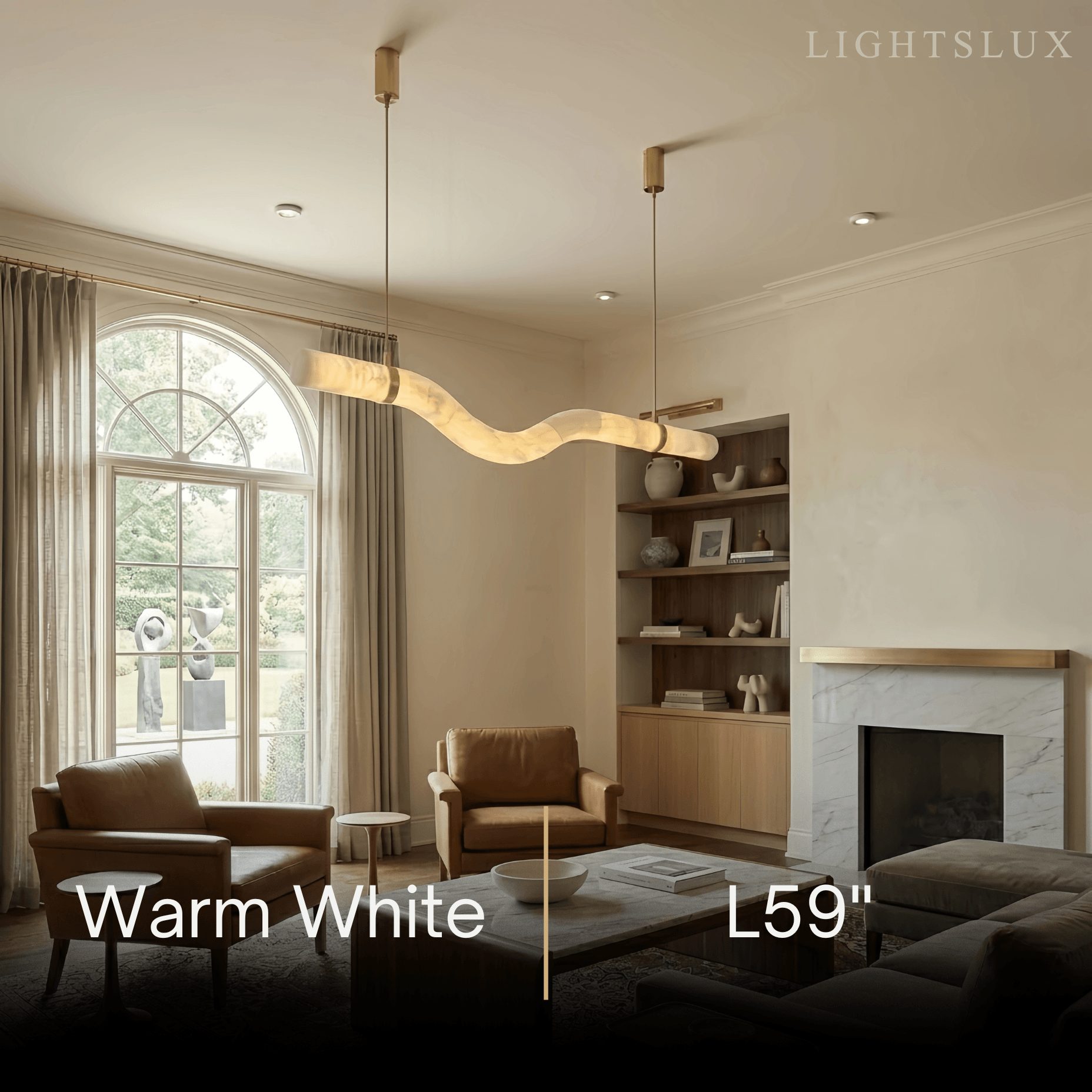Modern Curved Alabaster Pendant Light -- White for Dining Room Living Room - Flindria