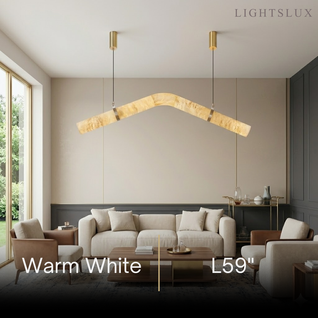 Contemporary Curved Alabaster Pendant Light -- White for Dining Room Living Room - Flindria