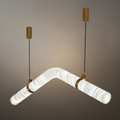Contemporary Curved Alabaster Pendant Light -- White for Dining Room Living Room - Flindria