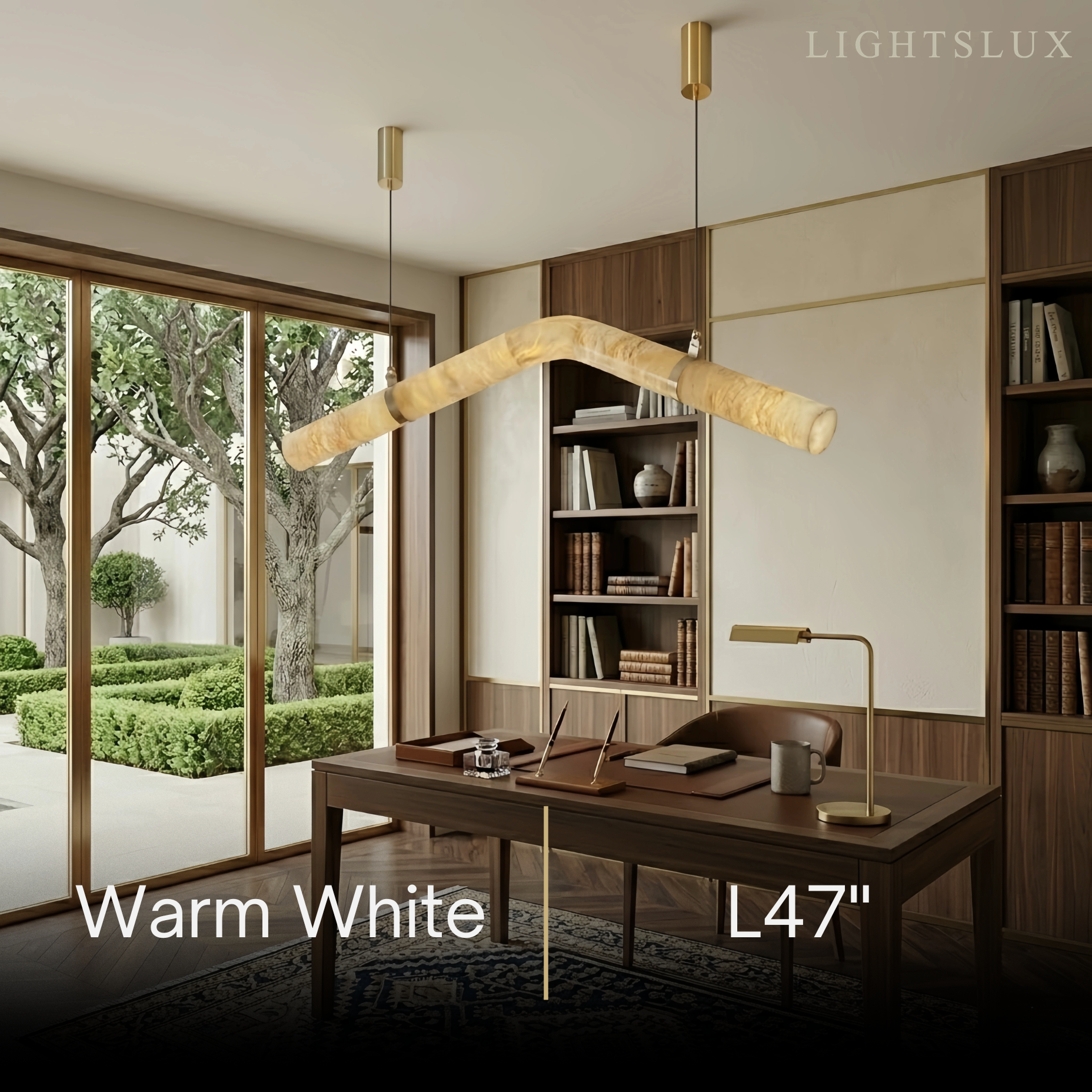 Contemporary Curved Alabaster Pendant Light -- White for Dining Room Living Room - Flindria