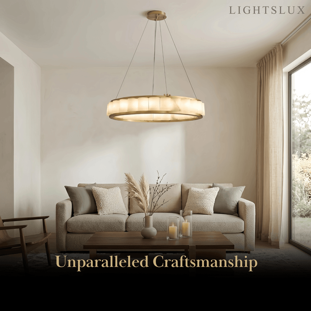 Modern Alabaster Pendant Light -- Gold for Dining Room Living Room - Flindria