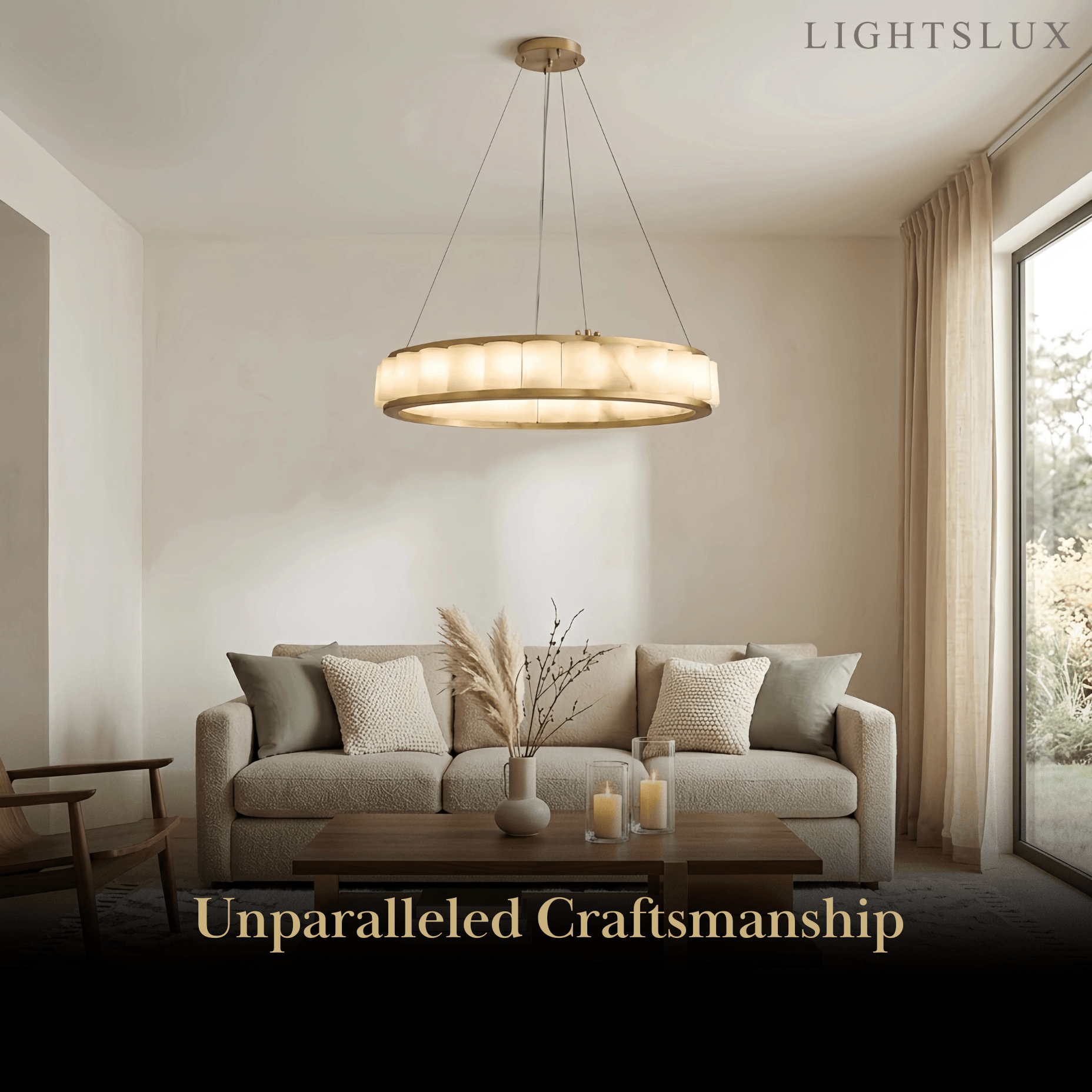 Modern Alabaster Pendant Light -- Gold for Dining Room Living Room - Flindria