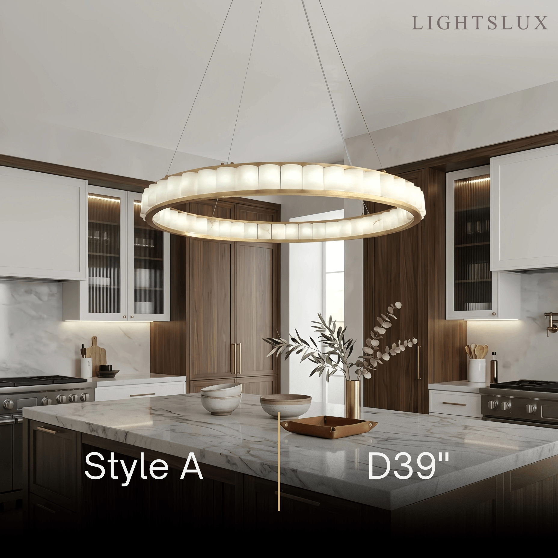 Modern Alabaster Pendant Light -- Gold for Dining Room Living Room - Flindria