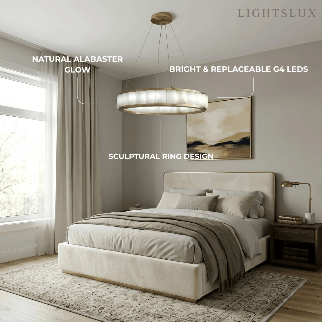 Modern Alabaster Pendant Light -- Gold for Dining Room Living Room - Flindria