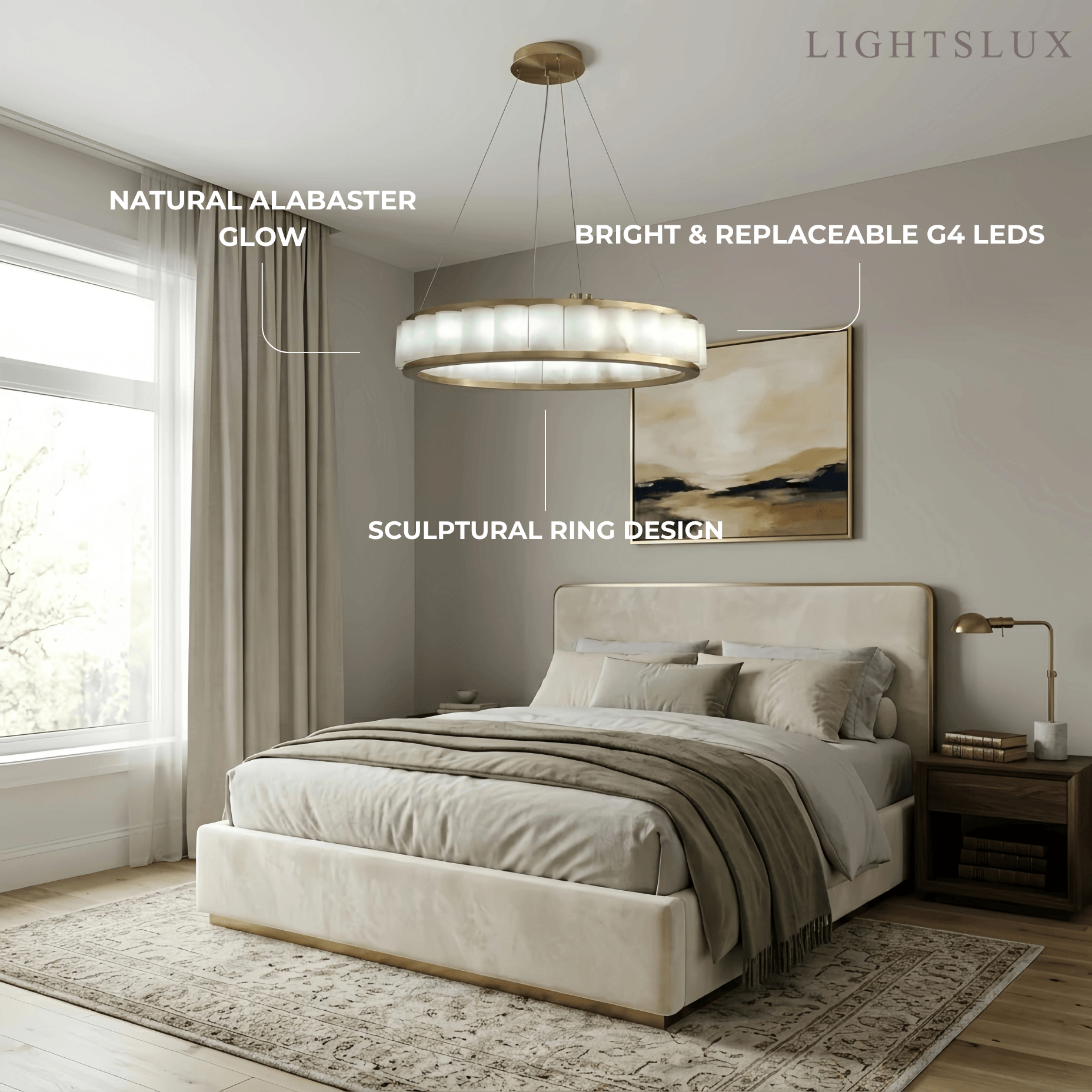 Modern Alabaster Pendant Light -- Gold for Dining Room Living Room - Flindria