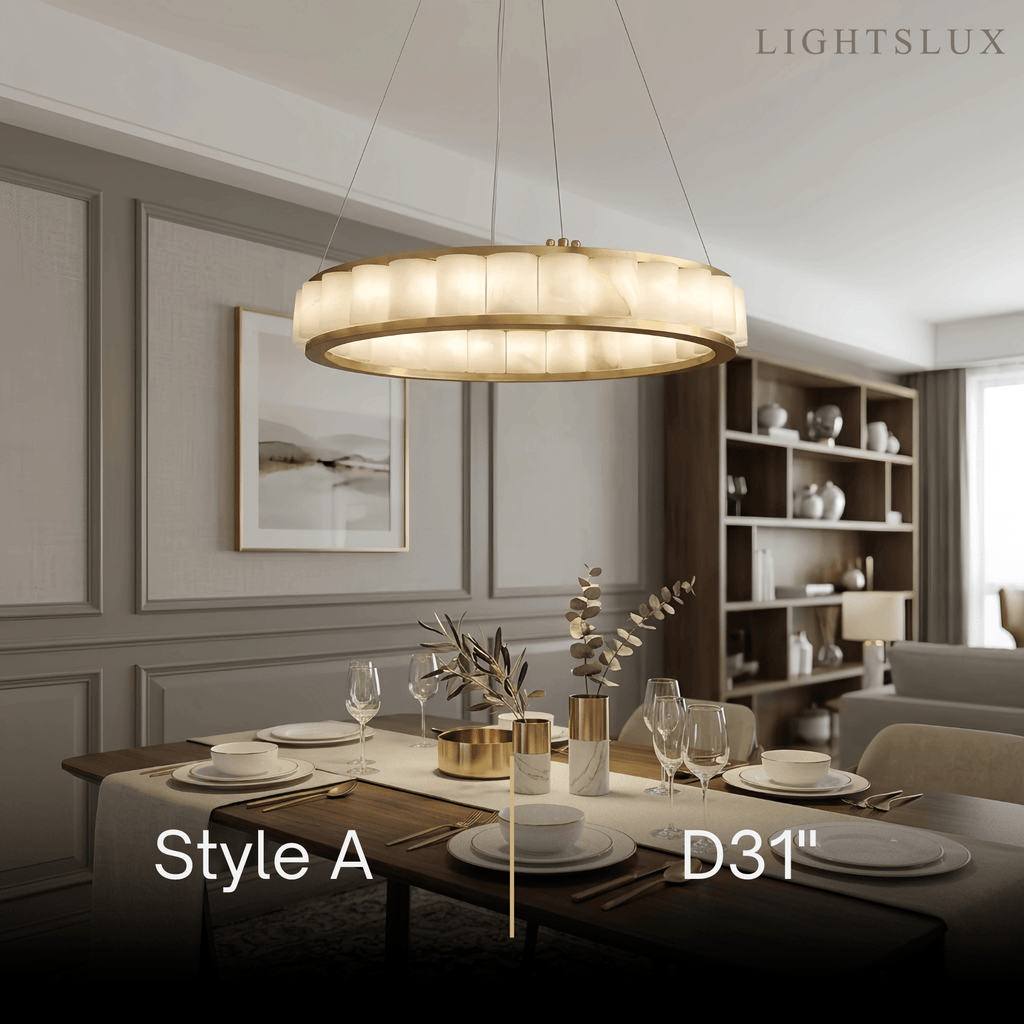 Modern Alabaster Pendant Light -- Gold for Dining Room Living Room - Flindria