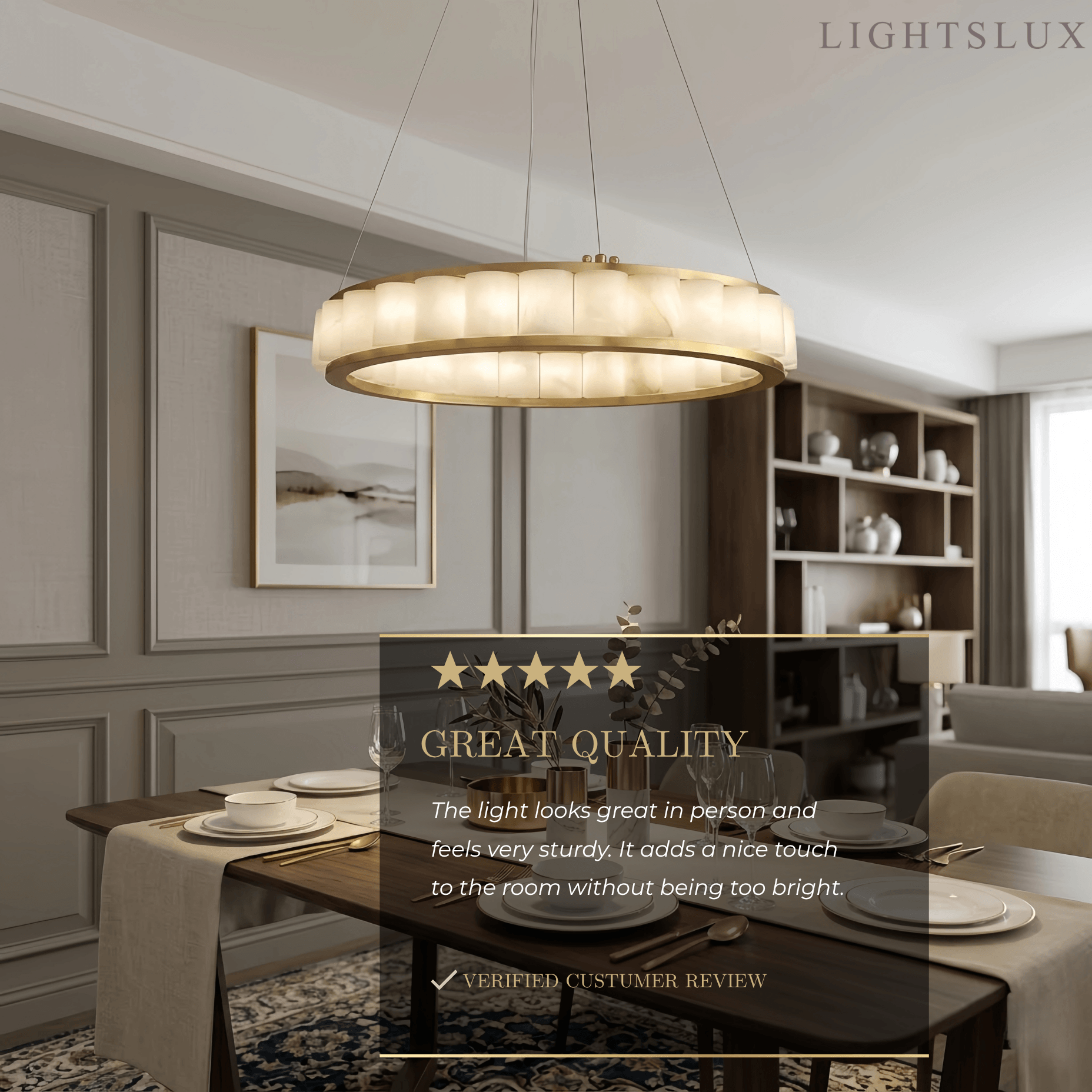 Modern Alabaster Pendant Light -- Gold for Dining Room Living Room - Flindria