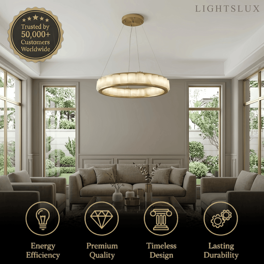 Modern Alabaster Pendant Light -- Gold for Dining Room Living Room - Flindria