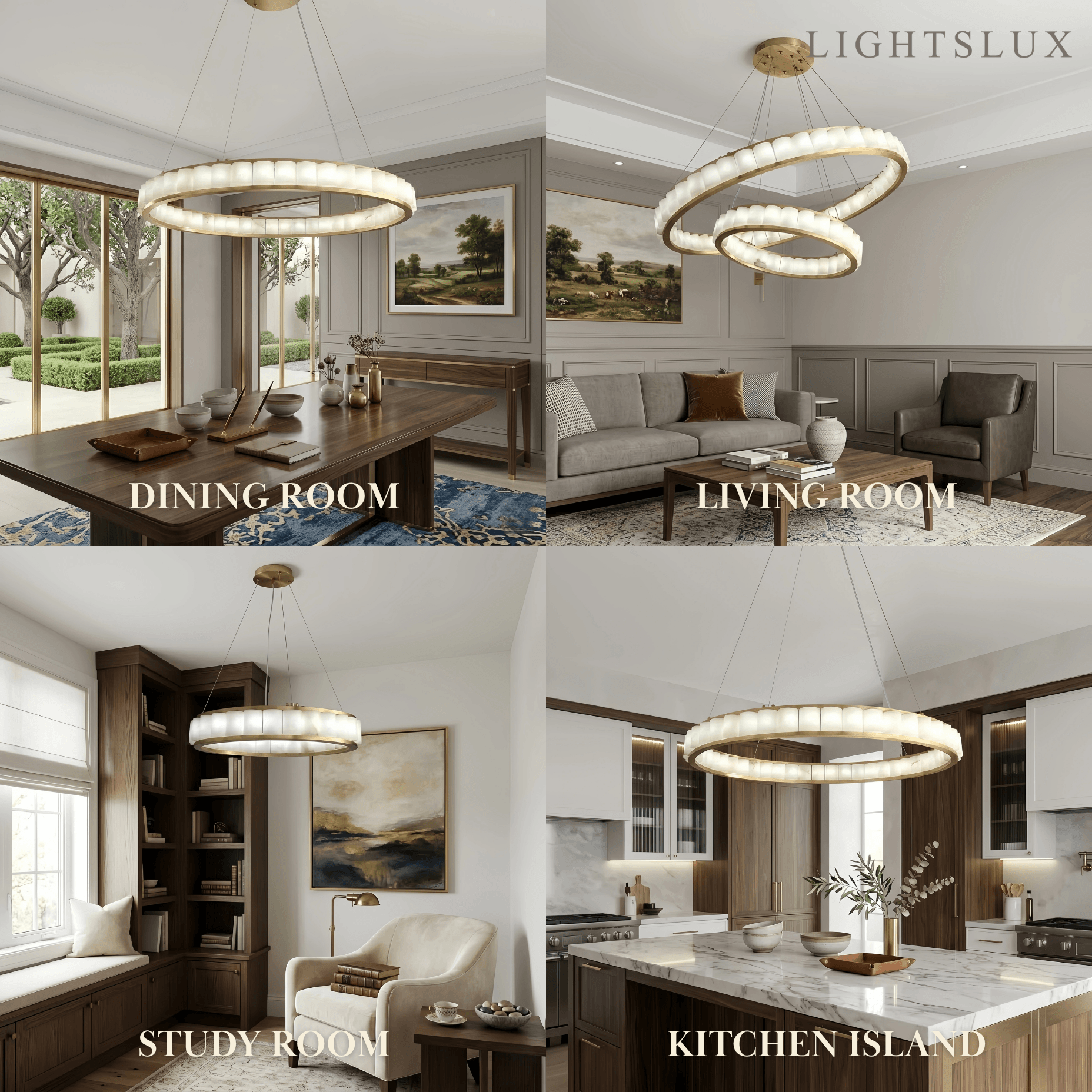 Modern Alabaster Pendant Light -- Gold for Dining Room Living Room - Flindria
