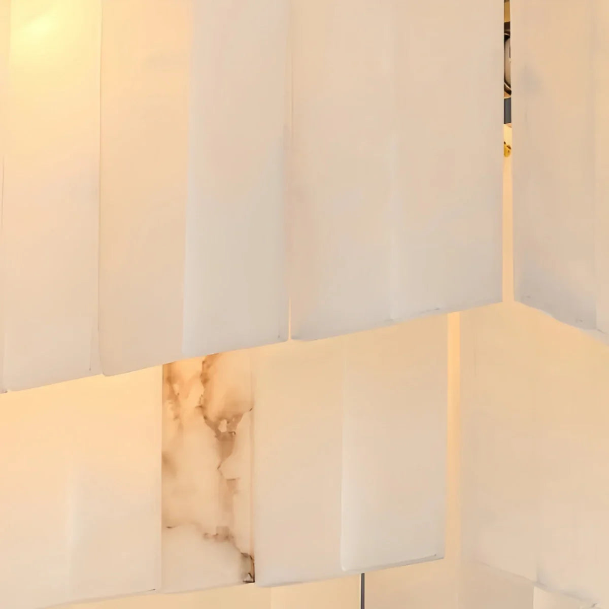 Modern Rectangular Alabaster Chandelier -- Gold Frame for Dining Room Living Room - Flindria