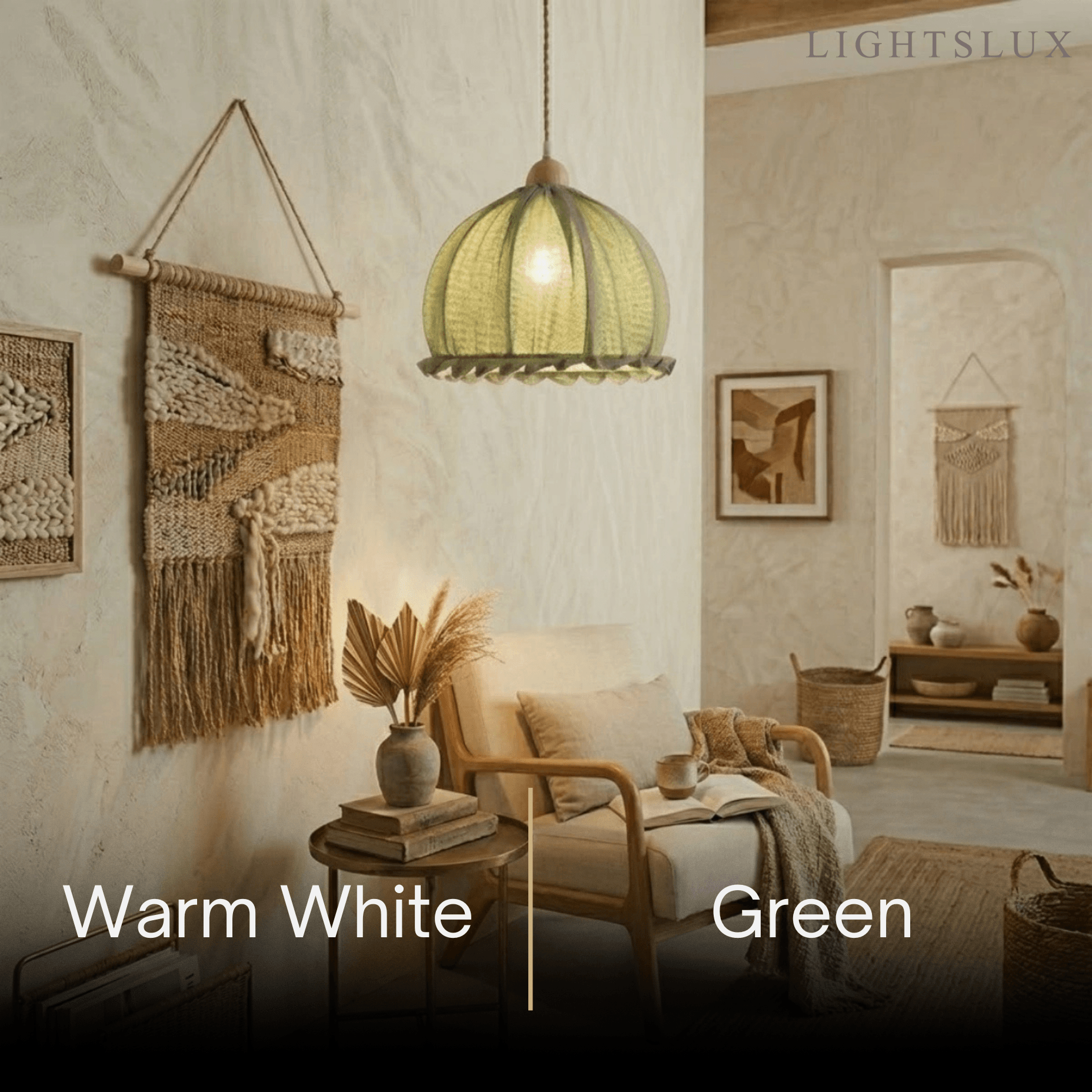 Wabi-Sabi Fabric Pendant Light -- White/Beige/Green for Dining Room/Bedroom - Flindria