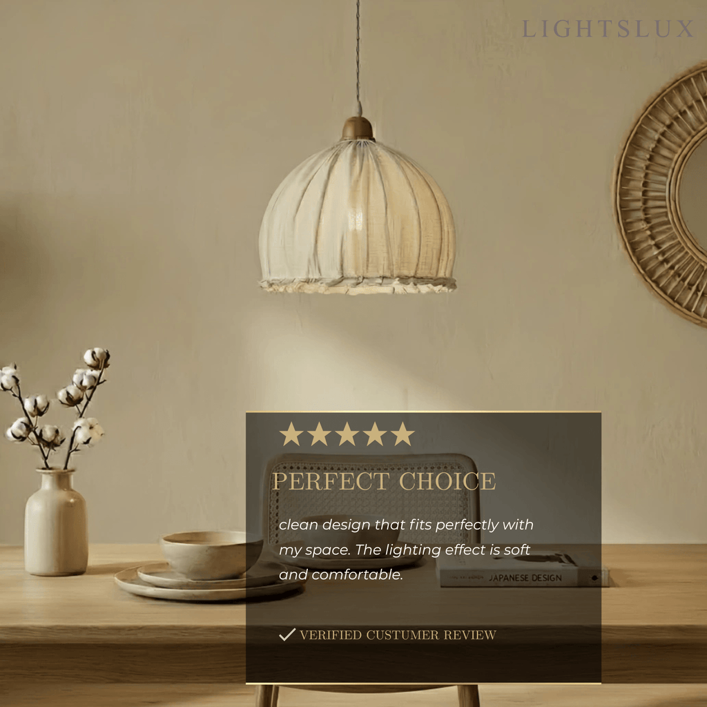 Wabi-Sabi Fabric Pendant Light -- White/Beige/Green for Dining Room/Bedroom - Flindria