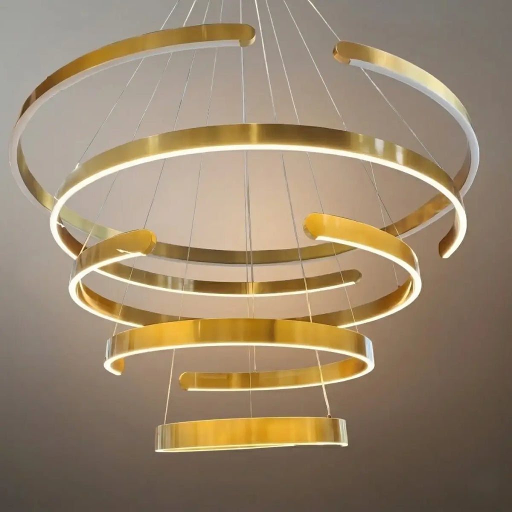 Modern Tiered Circular Chandelier – Gold Metal for Living Room, Dining Room, and Foyer - Flindria
