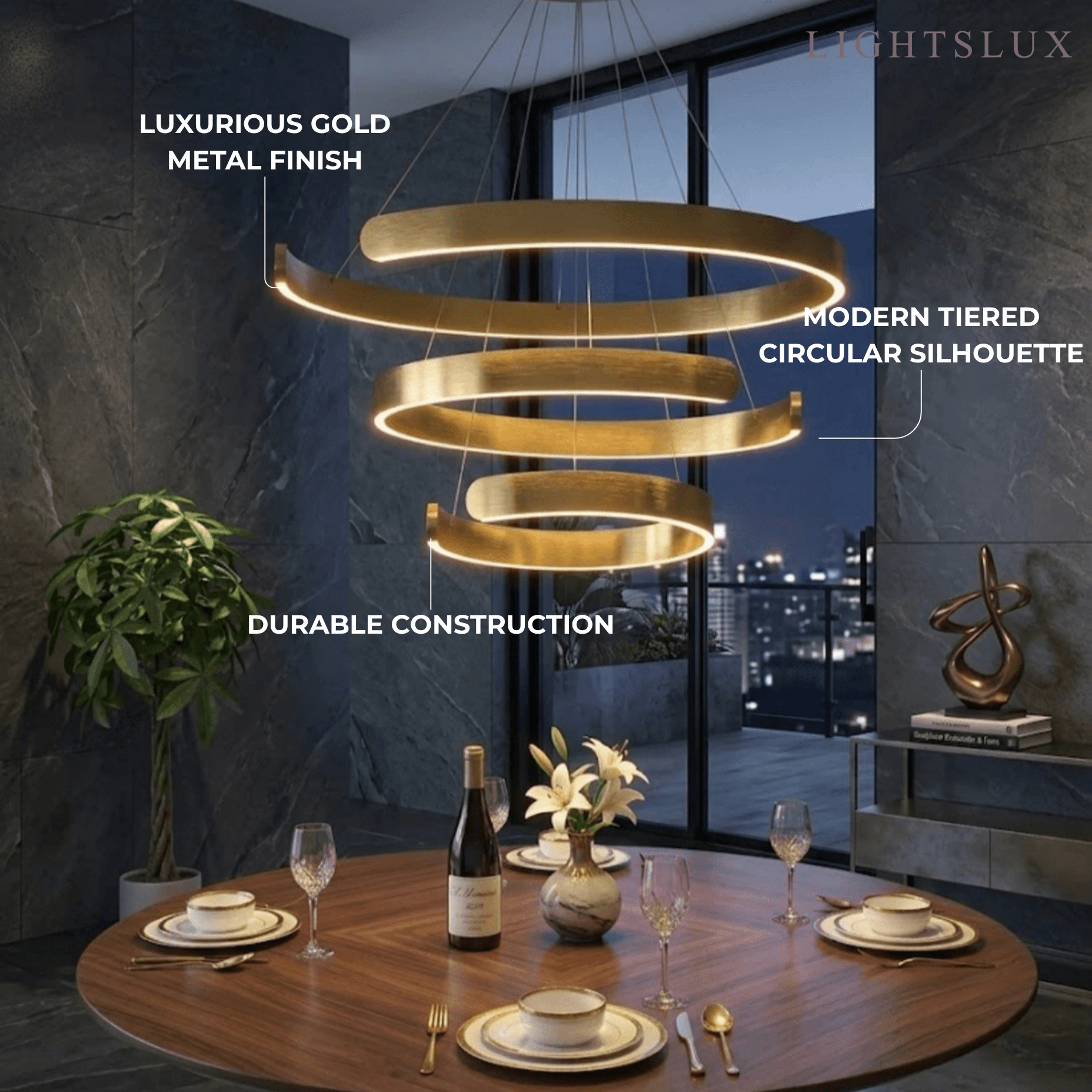 Modern Tiered Circular Chandelier – Gold Metal for Living Room, Dining Room, and Foyer - Flindria