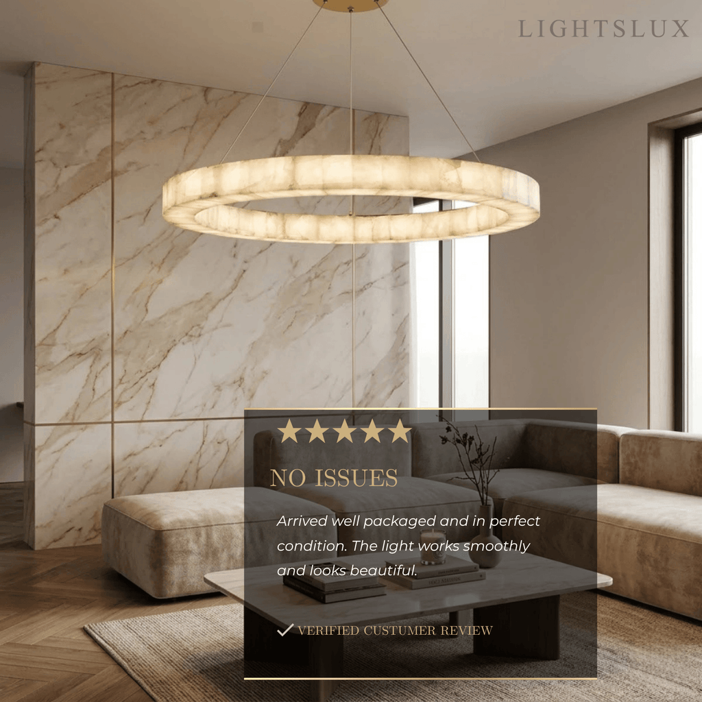 Modern Alabaster Ring Chandelier -- Gold Accents for Living Room - Flindria