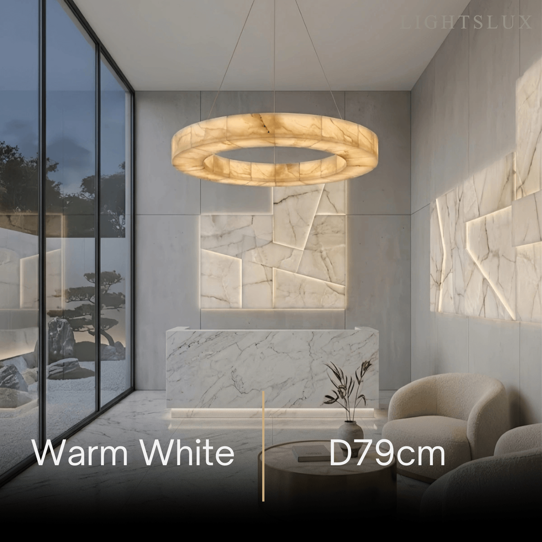 Modern Alabaster Ring Chandelier -- Gold Accents for Living Room - Flindria