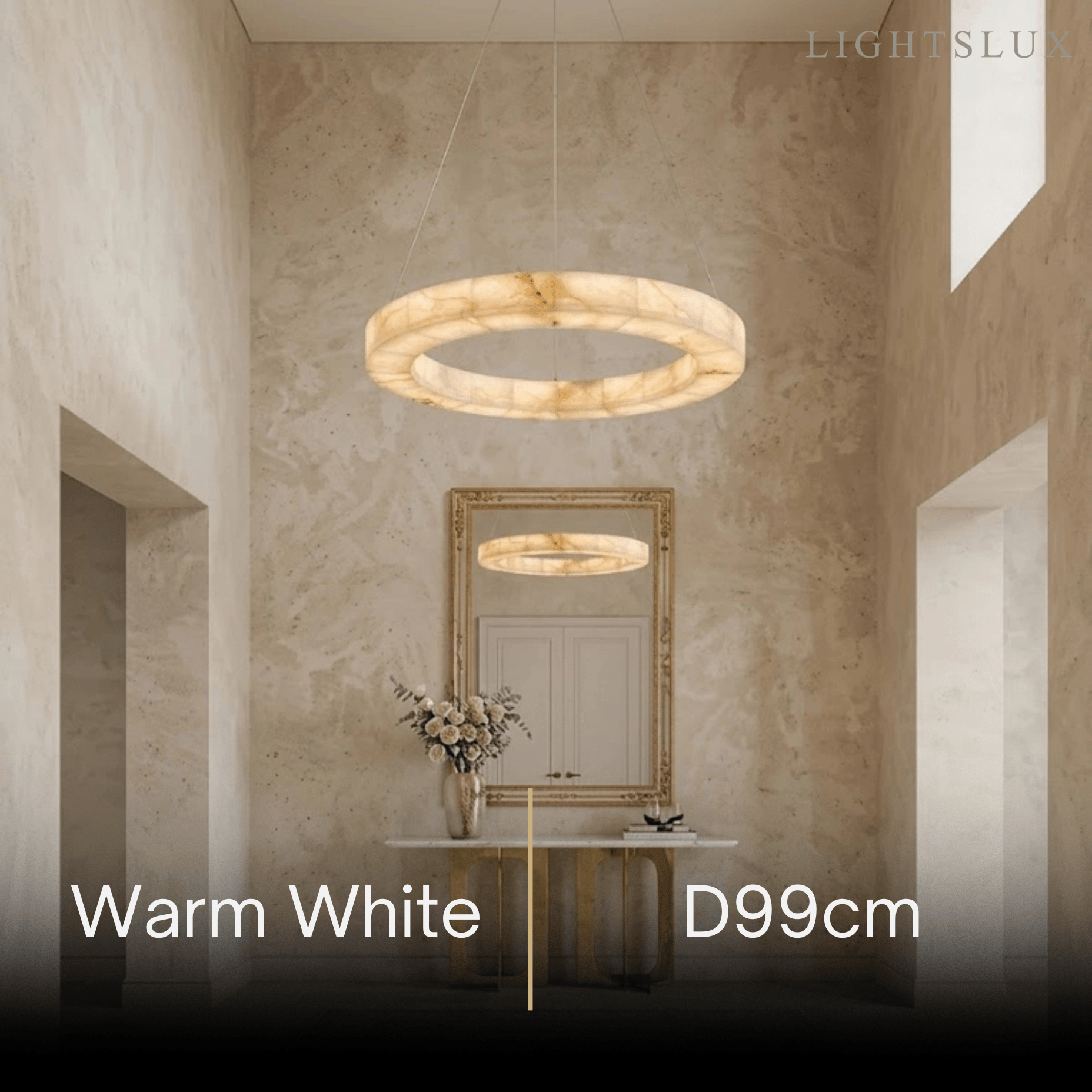 Modern Alabaster Ring Chandelier -- Gold Accents for Living Room - Flindria