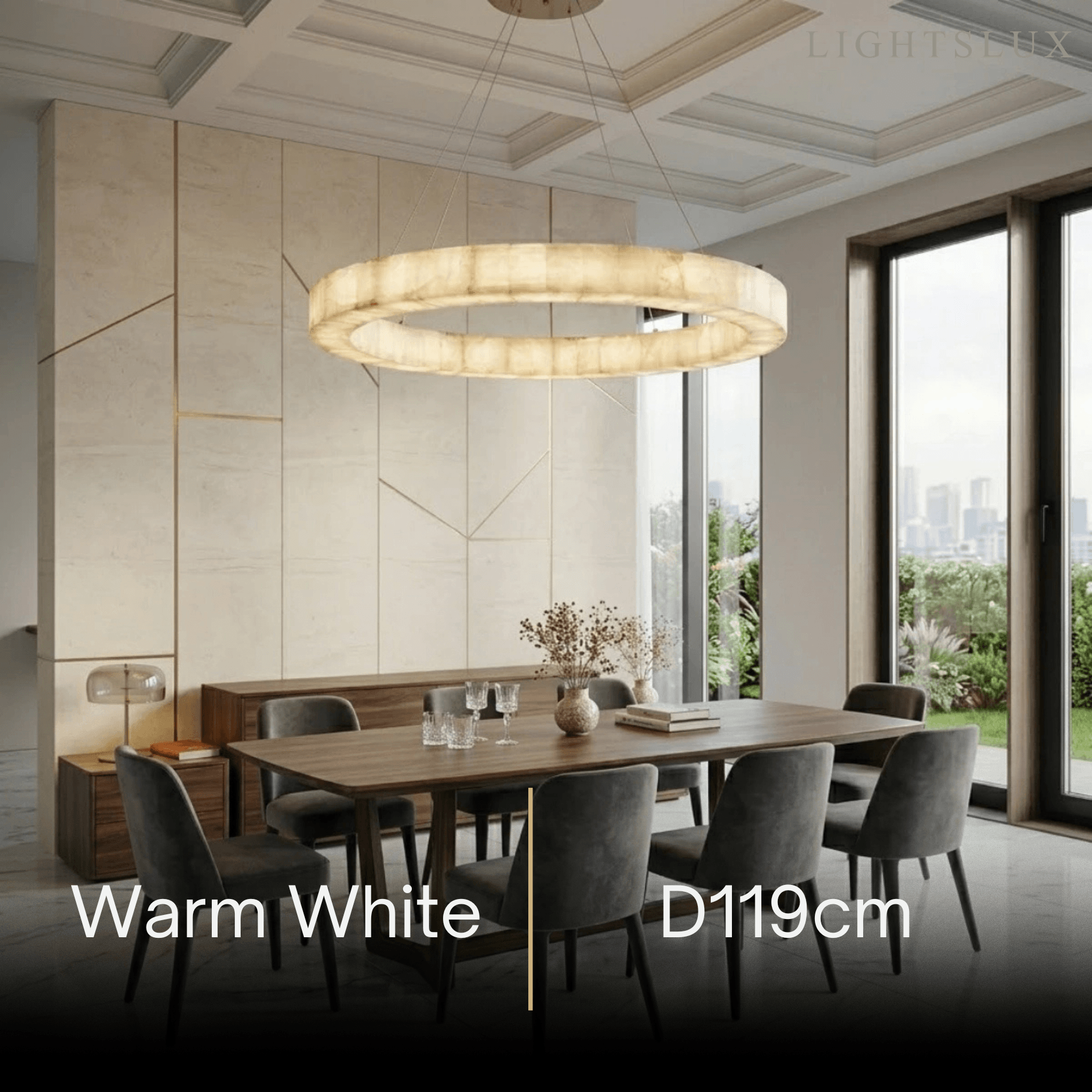 Modern Alabaster Ring Chandelier -- Gold Accents for Living Room - Flindria