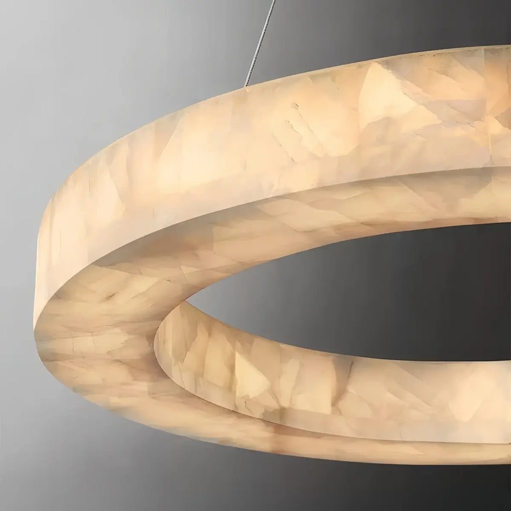 Modern Alabaster Ring Chandelier -- Gold Accents for Living Room - Flindria