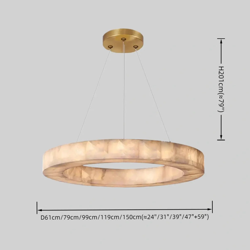 Modern Alabaster Ring Chandelier -- Gold Accents for Living Room - Flindria