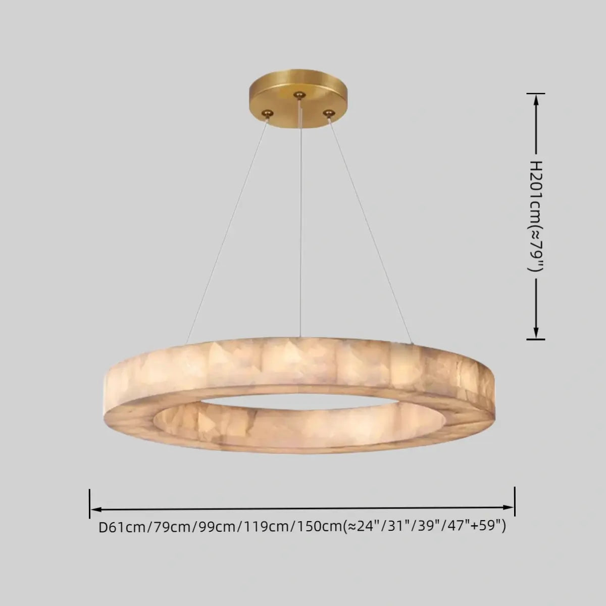 Modern Alabaster Ring Chandelier -- Gold Accents for Living Room - Flindria
