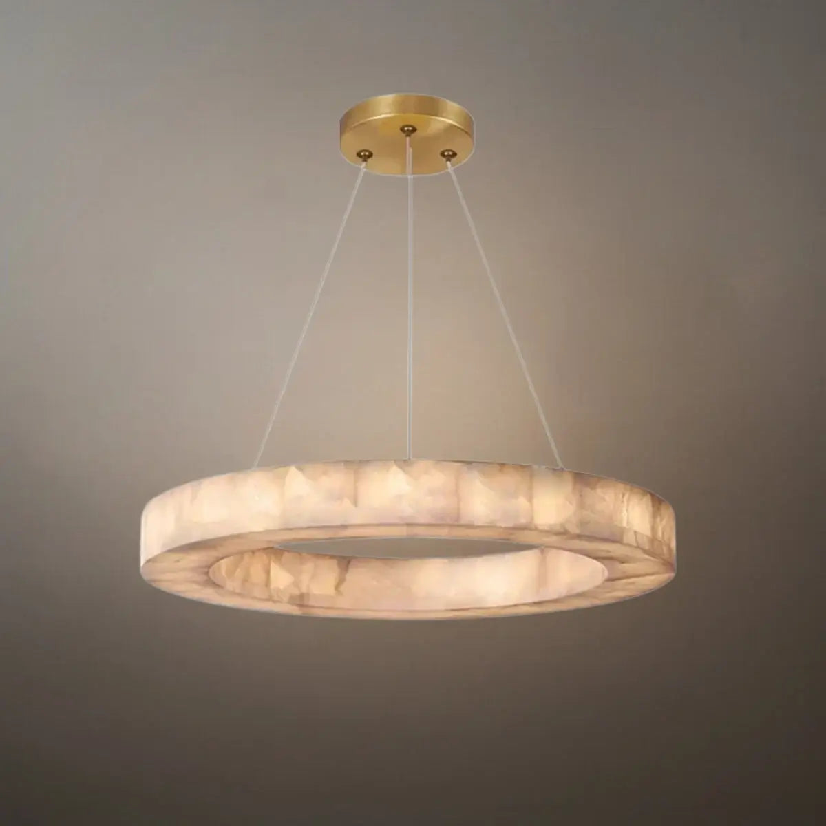 Modern Alabaster Ring Chandelier -- Gold Accents for Living Room - Flindria