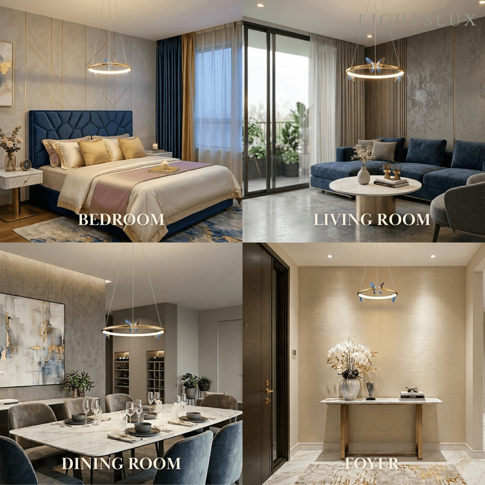 Modern Circular Chandelier – Gold Metal Butterfly Accents for Living Room / Foyer - Flindria