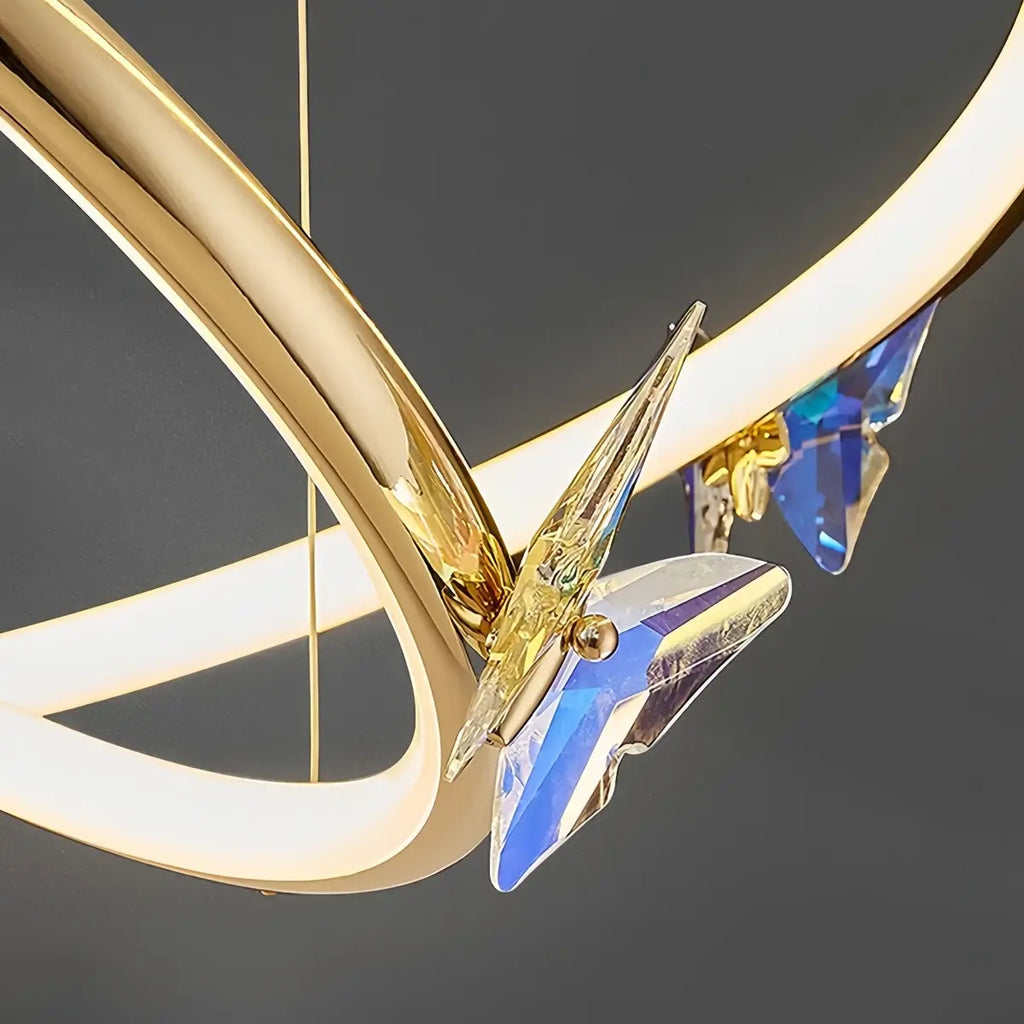Modern Circular Chandelier – Gold Metal Butterfly Accents for Living Room / Foyer - Flindria