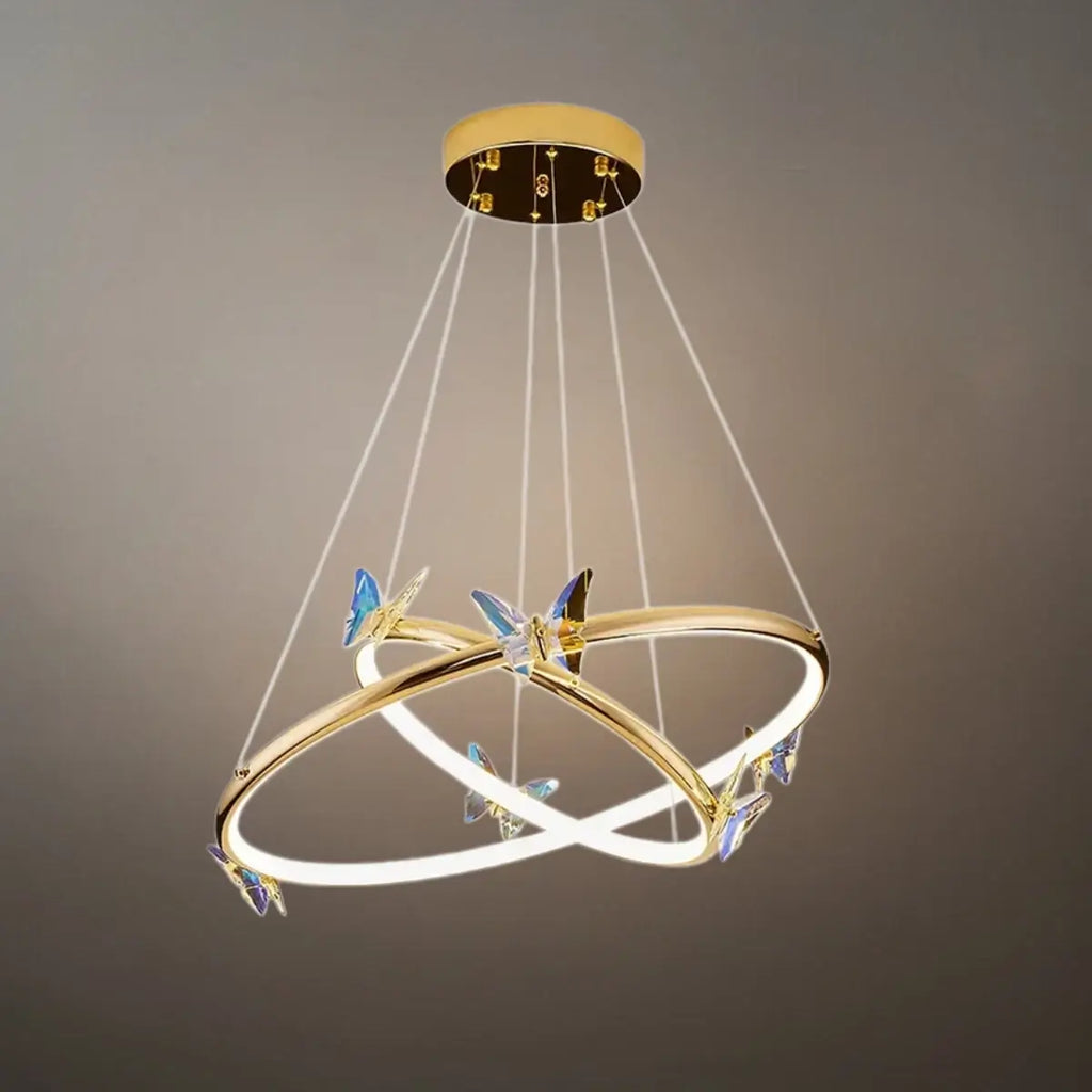 Modern Circular Chandelier – Gold Metal Butterfly Accents for Living Room / Foyer - Flindria