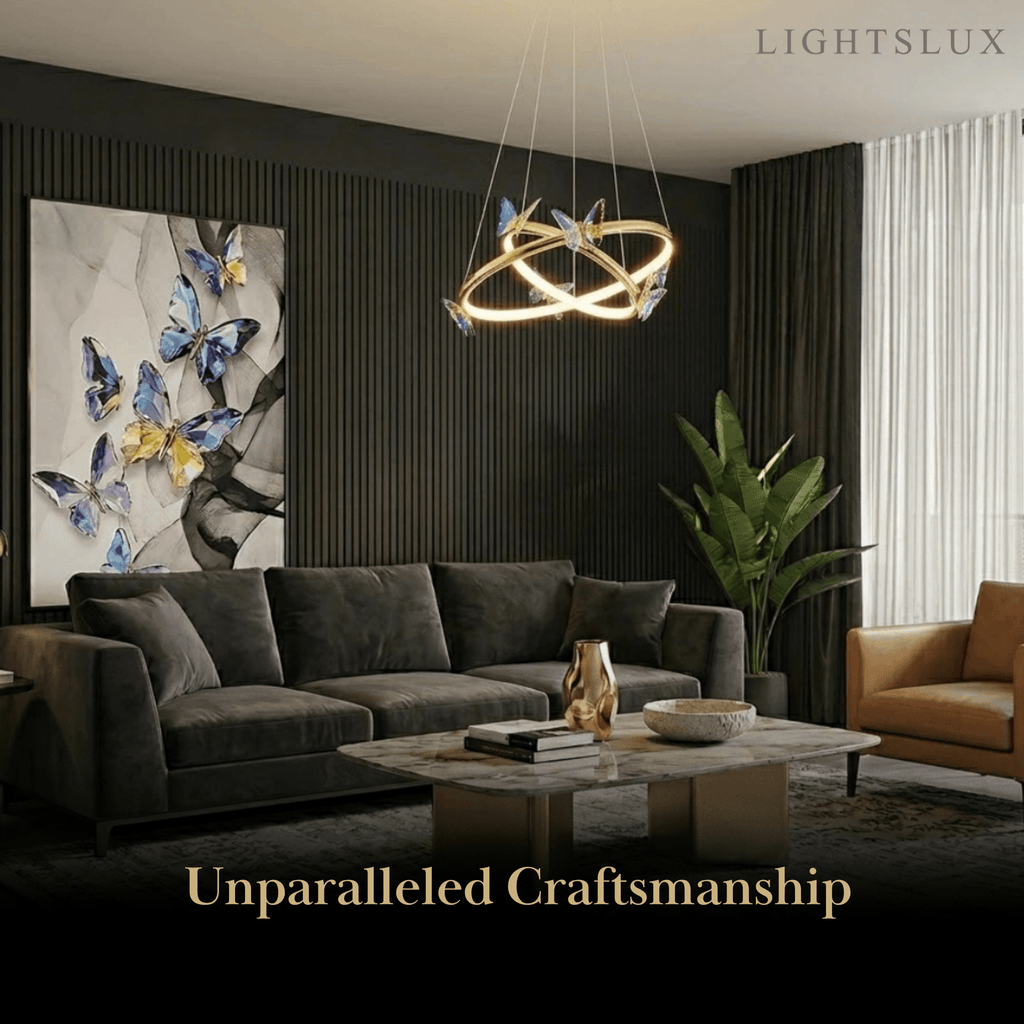 Modern Circular Chandelier – Gold Metal Butterfly Accents for Living Room / Foyer - Flindria