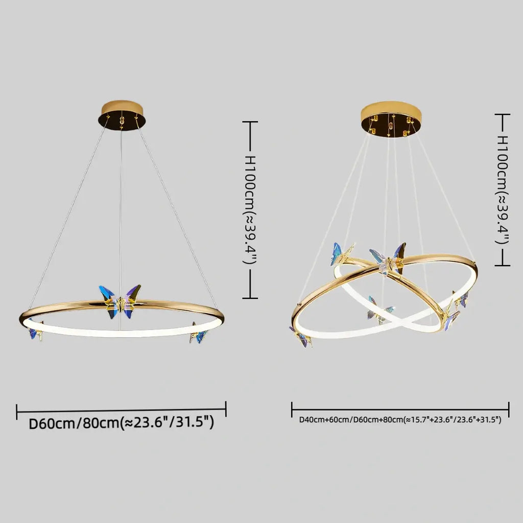 Modern Circular Chandelier – Gold Metal Butterfly Accents for Living Room / Foyer - Flindria