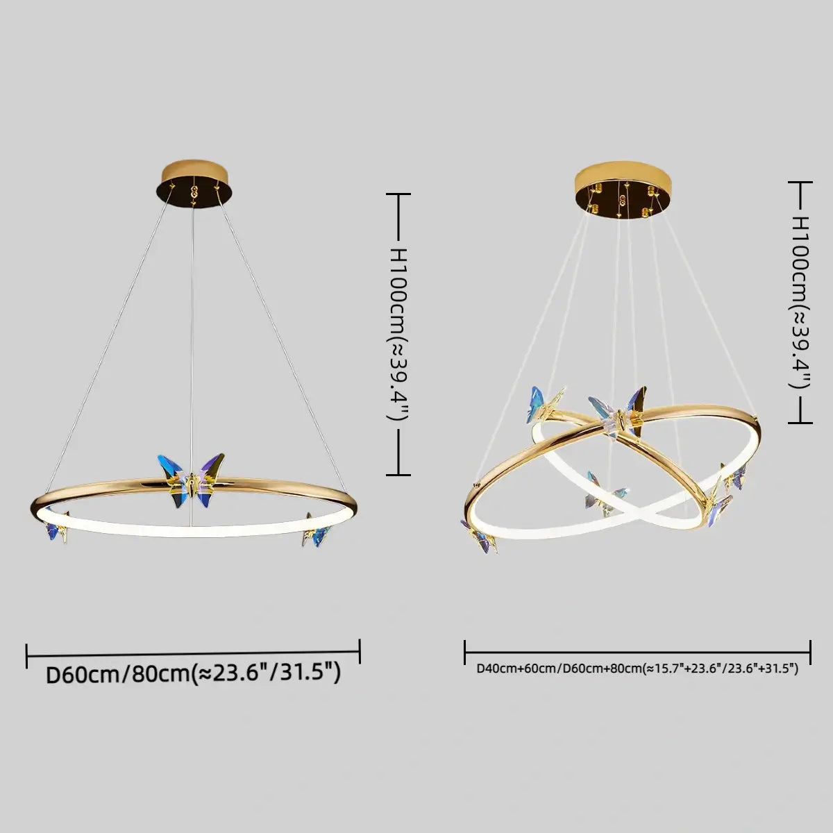 Modern Circular Chandelier – Gold Metal Butterfly Accents for Living Room / Foyer - Flindria