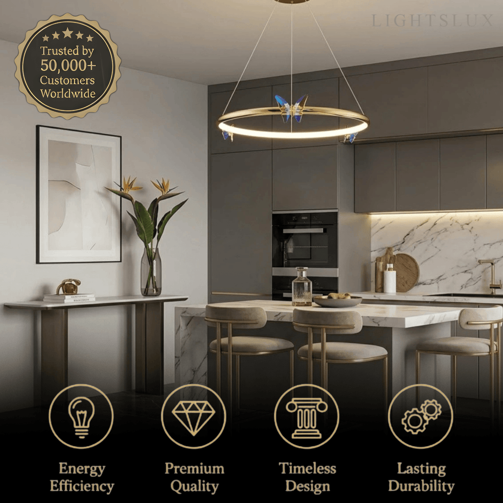Modern Circular Chandelier – Gold Metal Butterfly Accents for Living Room / Foyer - Flindria