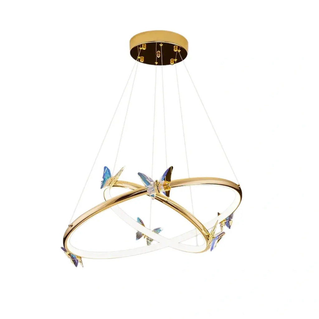 Modern Circular Chandelier – Gold Metal Butterfly Accents for Living Room / Foyer - Flindria