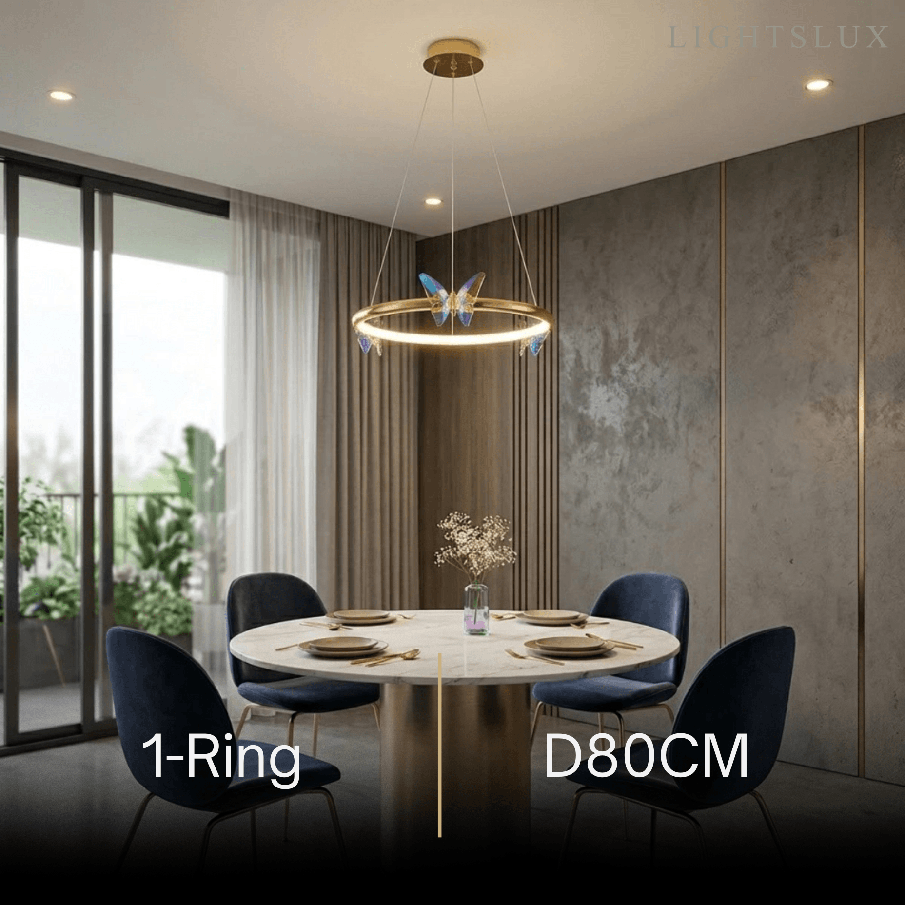 Modern Circular Chandelier – Gold Metal Butterfly Accents for Living Room / Foyer - Flindria
