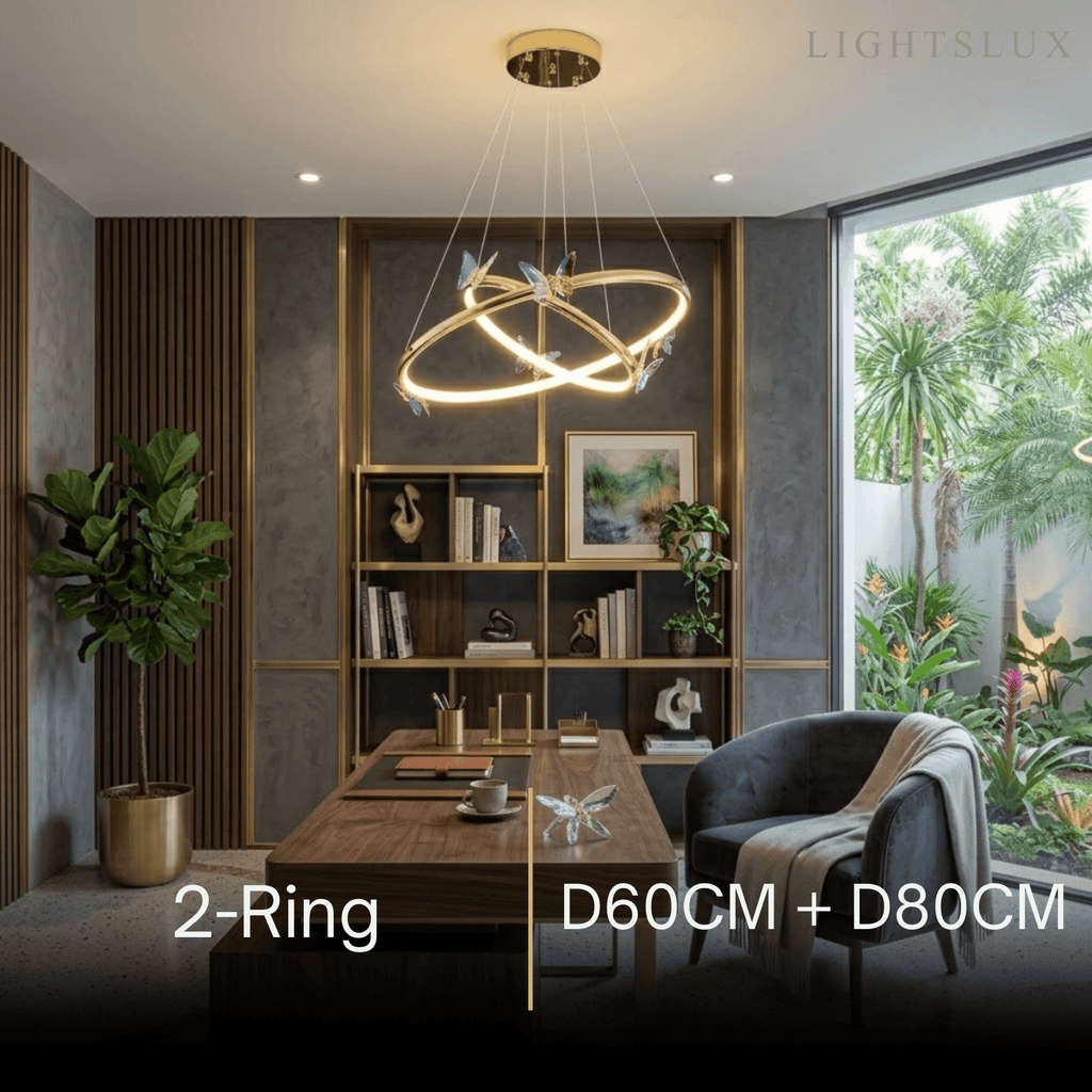 Modern Circular Chandelier – Gold Metal Butterfly Accents for Living Room / Foyer - Flindria