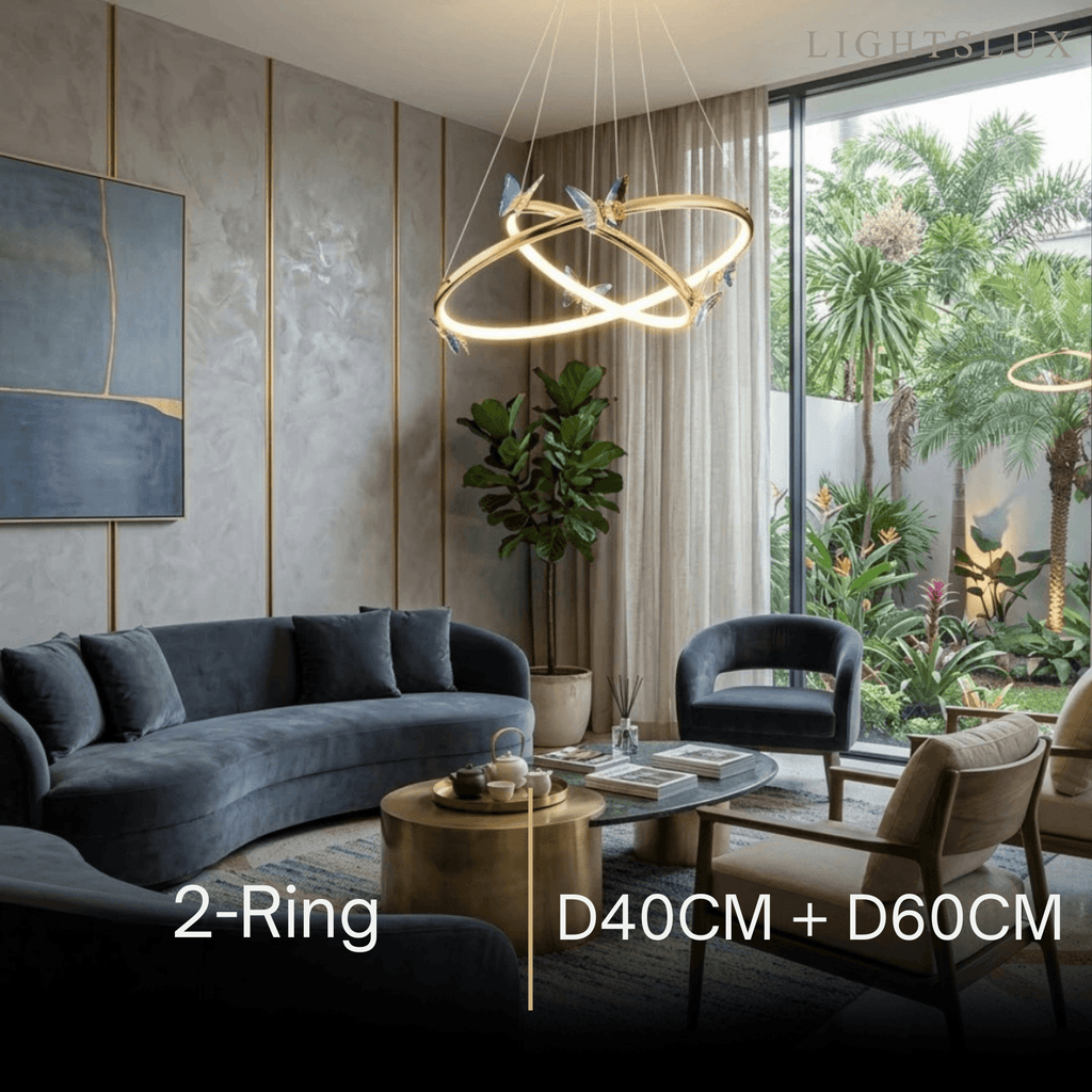 Modern Circular Chandelier – Gold Metal Butterfly Accents for Living Room / Foyer - Flindria