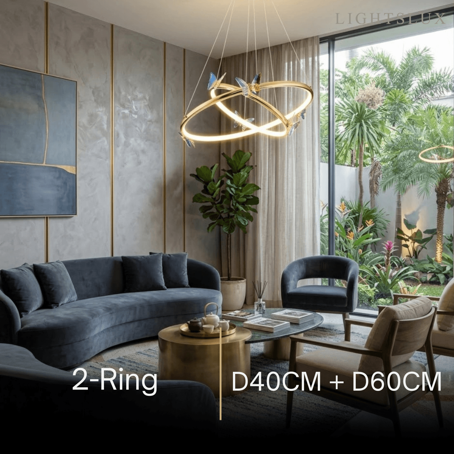 Modern Circular Chandelier – Gold Metal Butterfly Accents for Living Room / Foyer - Flindria