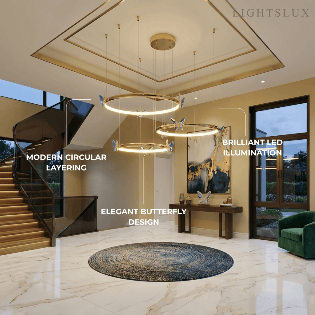 Moderne Rund Lysekrone -- Metal Sommerfugledesign Guld til Stue - Flindria