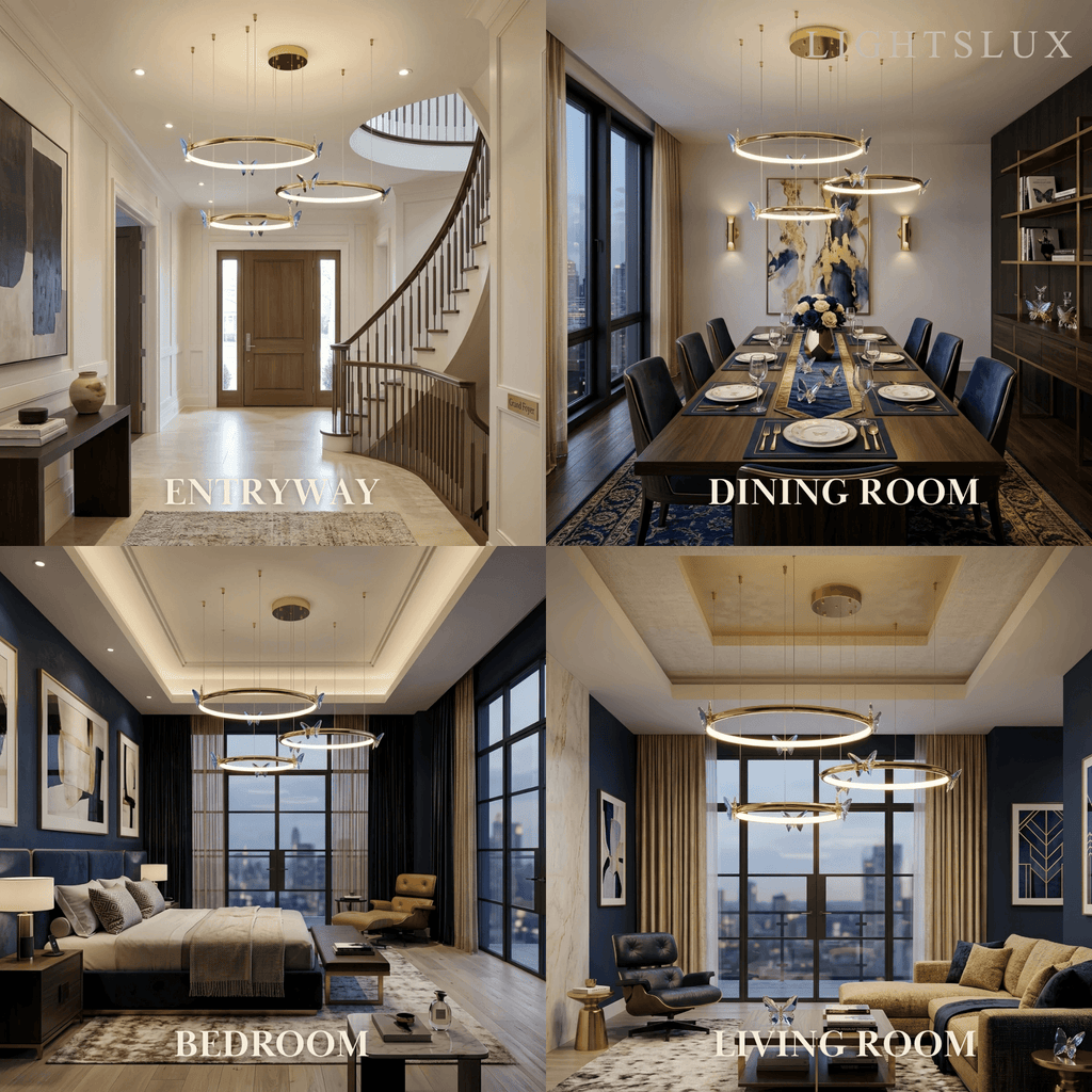 Moderne Rund Lysekrone -- Metal Sommerfugledesign Guld til Stue - Flindria