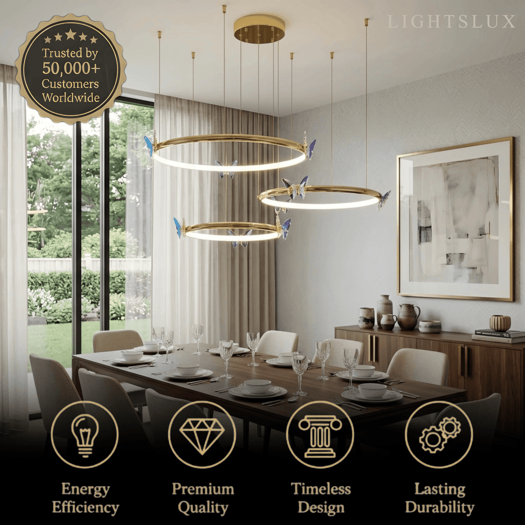 Moderne Rund Lysekrone -- Metal Sommerfugledesign Guld til Stue - Flindria